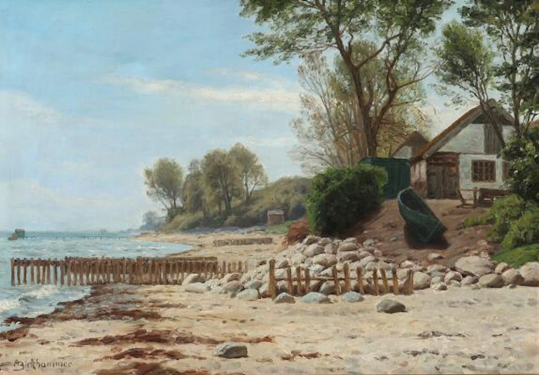 Axel Birkhammer: A view along a coast on Zealand. Signed A. Birkhammer.