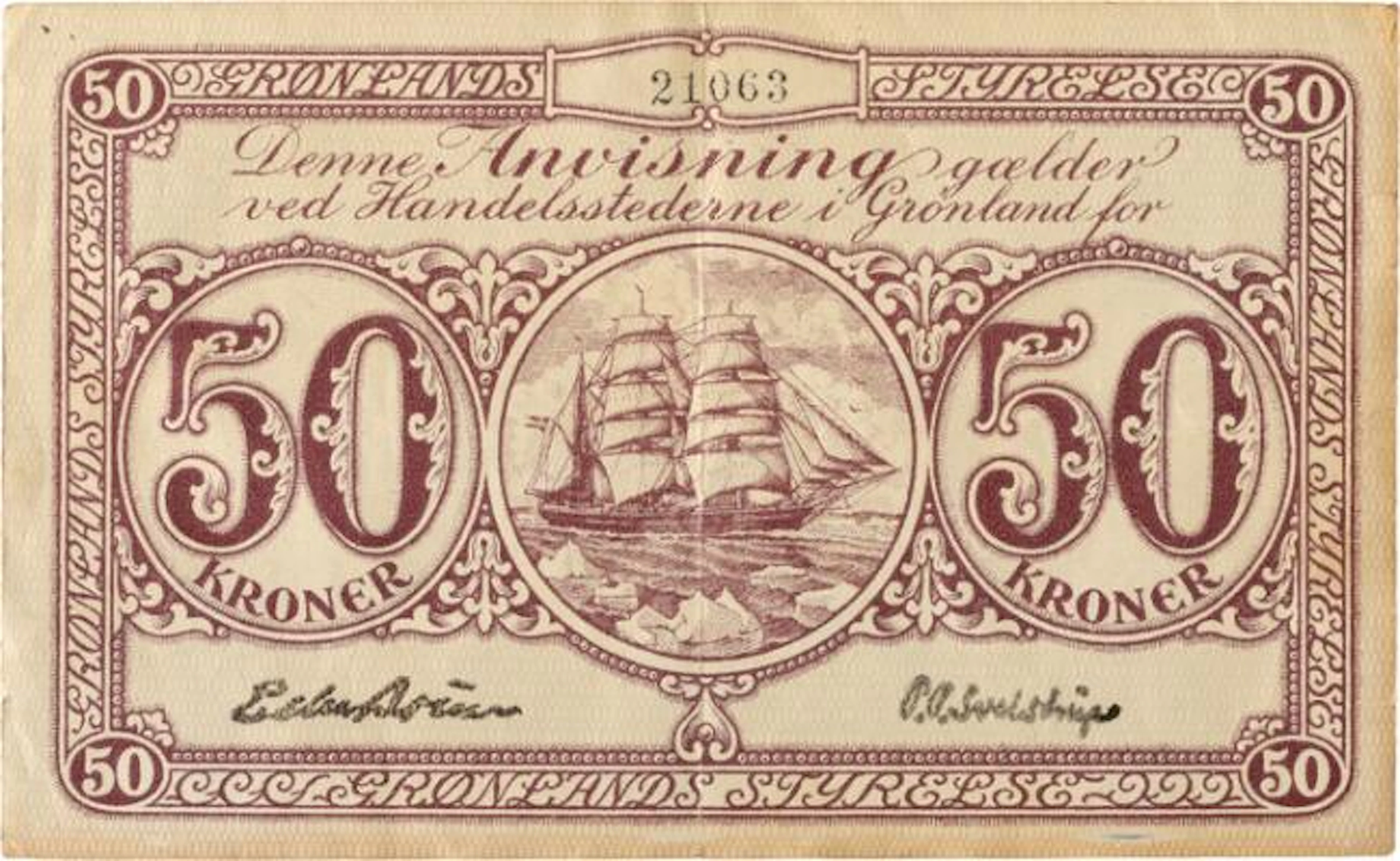 Greenland, 50 kr nd (1926), no. 21063, Eske Brun / P.P. Sveistrup