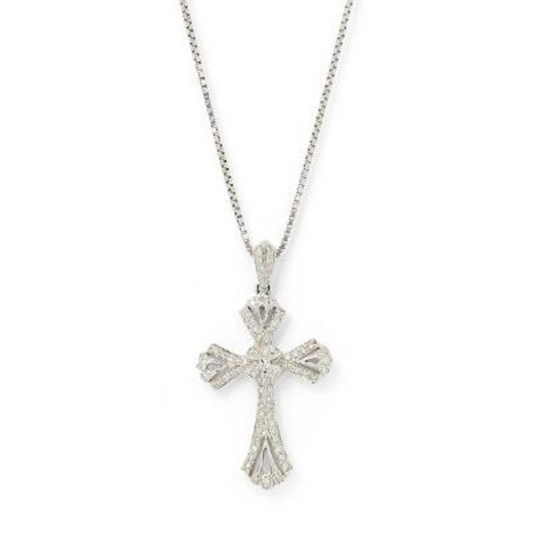 A diamond necklace with pendant set with numerous diamonds, mounted