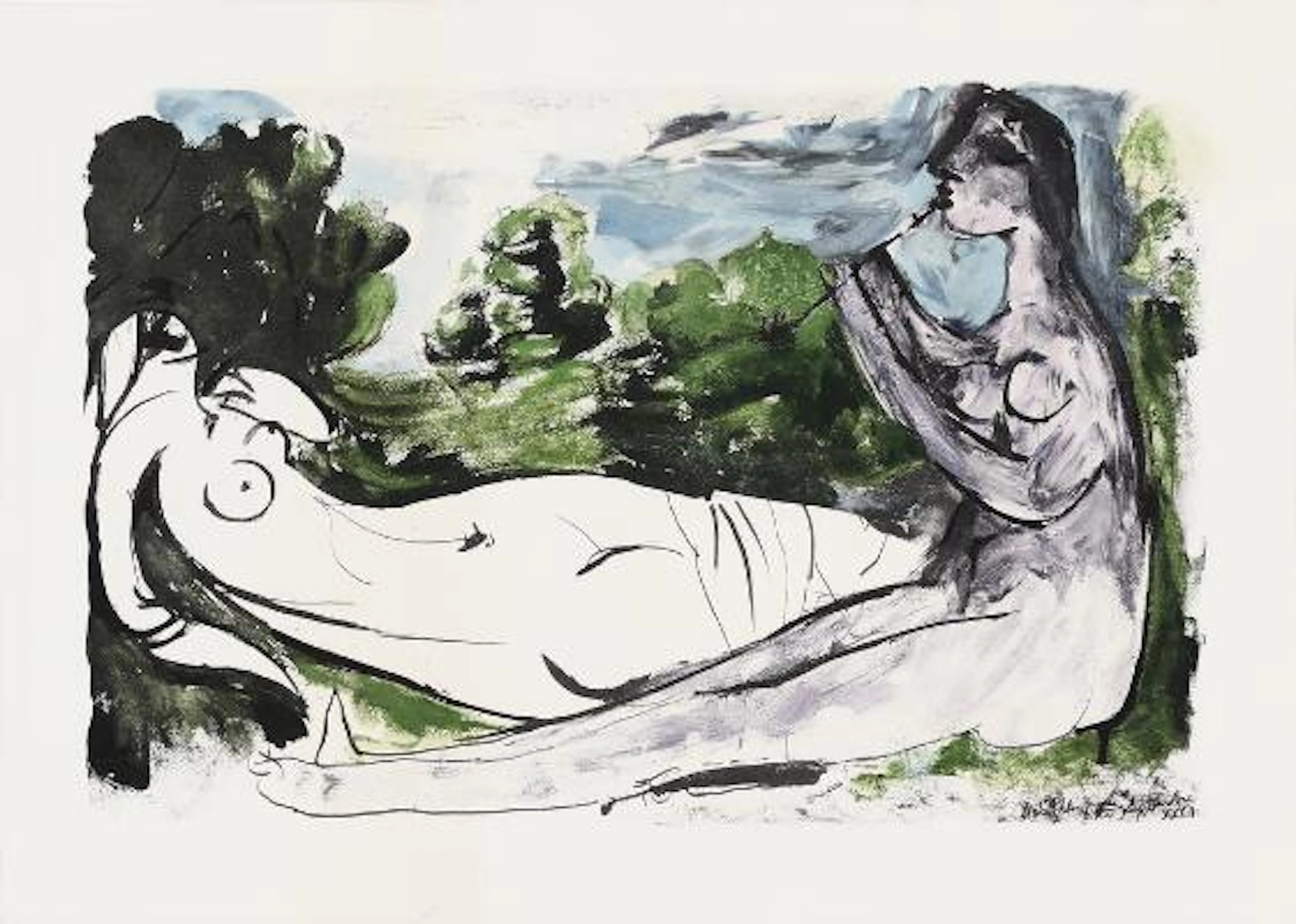Pablo Picasso, after: "Femme Nue Couchee et Jouer de Flute", 1932.