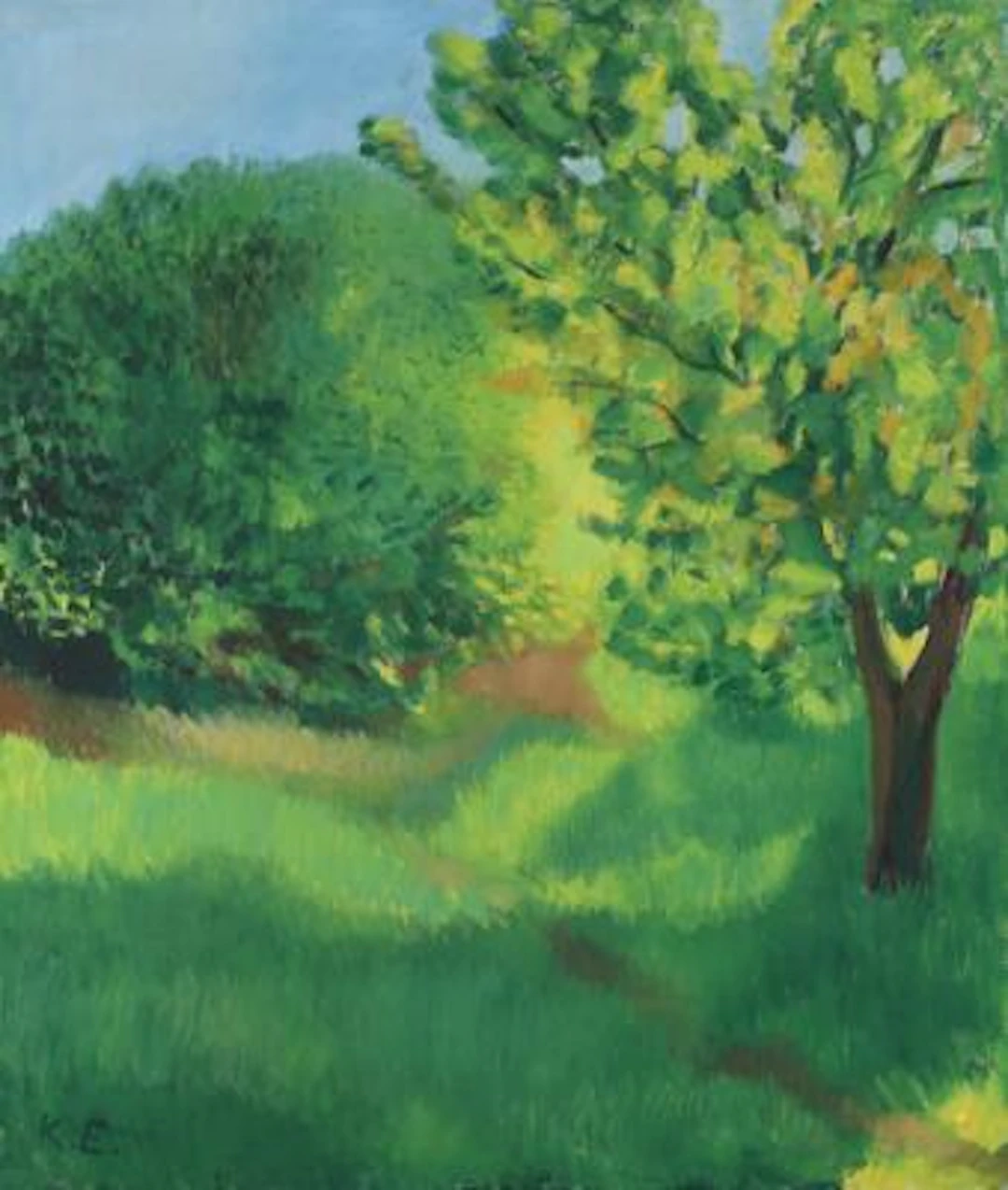Kaj Ejstrup: Green landscape. Signed K.E. Oil on canvas. 101 x 85