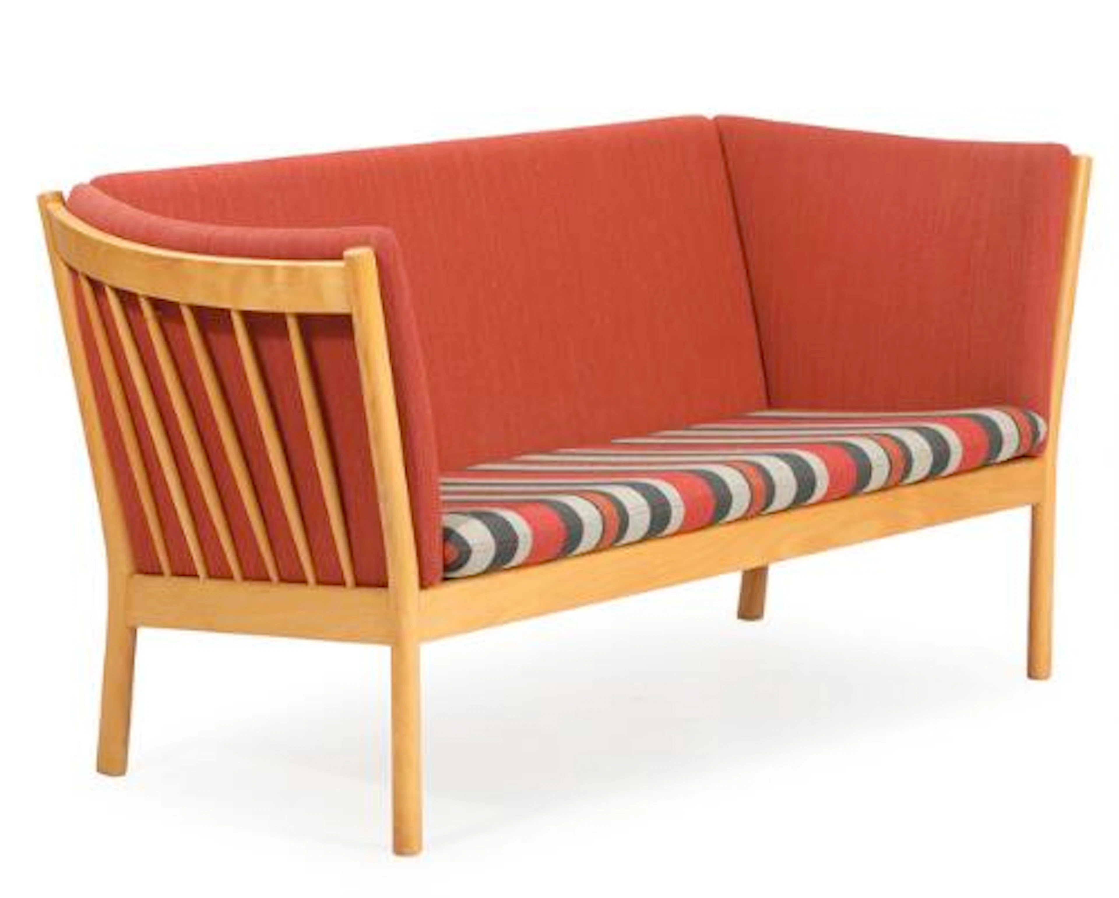Erik Ole Jørgensen: A two-seater beech sofa with loose cushions upholstered