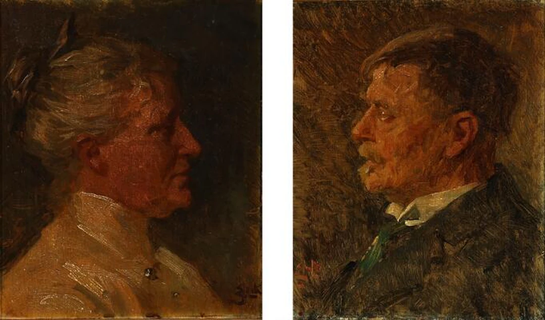 Erik Henningsen: Two ancestor portraits. 1924. Signed with monogram.
