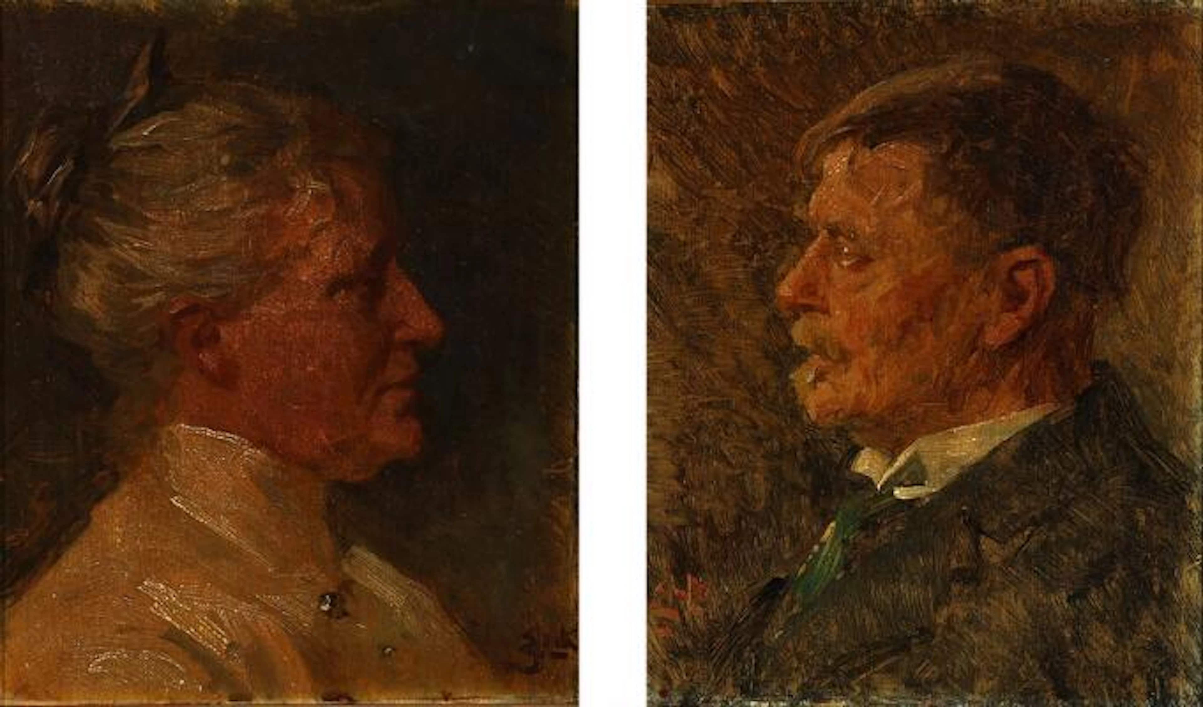 Erik Henningsen: Two ancestor portraits. 1924. Signed with monogram.