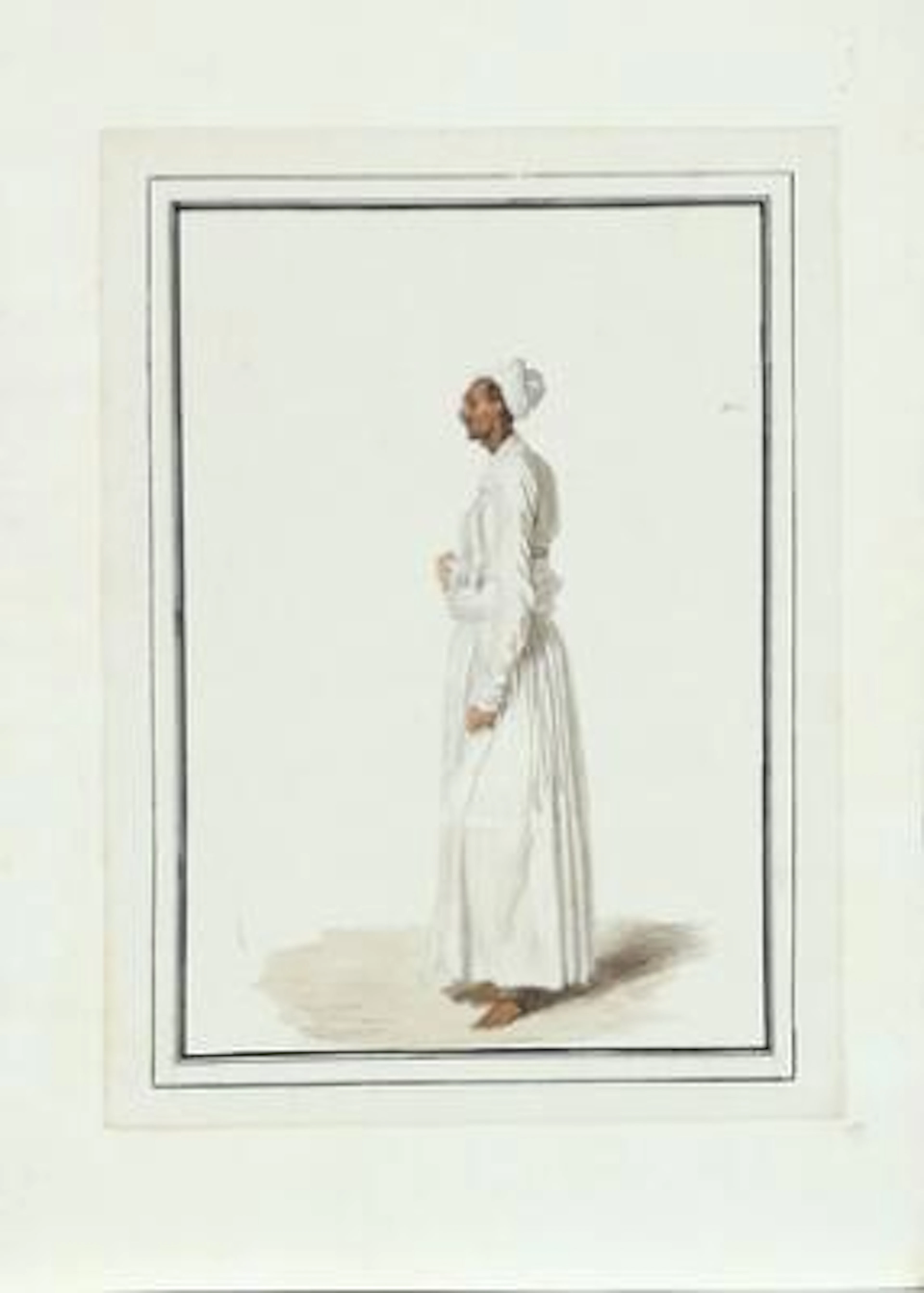 Indian artist c. 1820: Portrait of a man in traditional clothing Watercolour.
