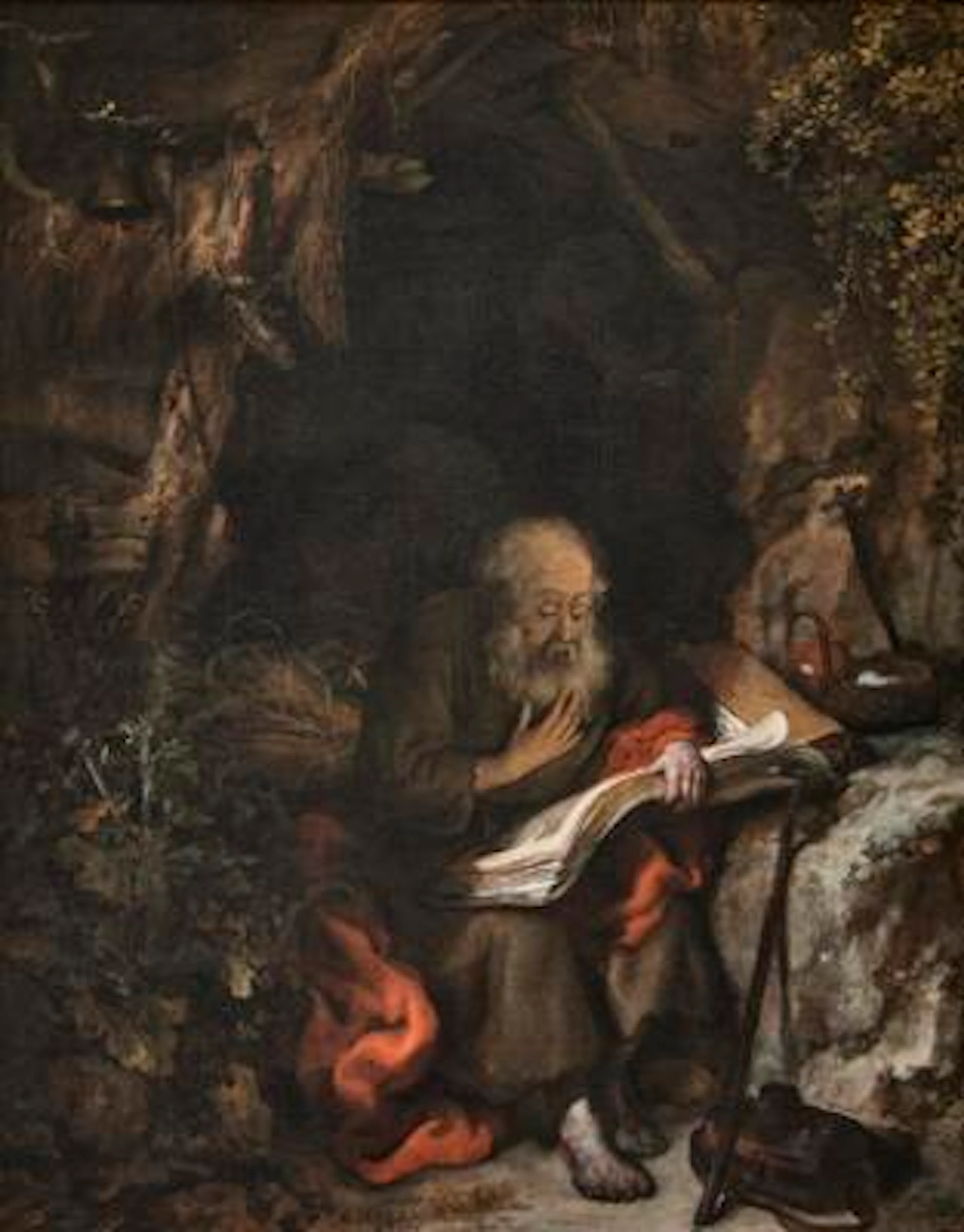 Gerbrandt van den Eeckhout: Saint Jerome in a rocky cave. Signed and