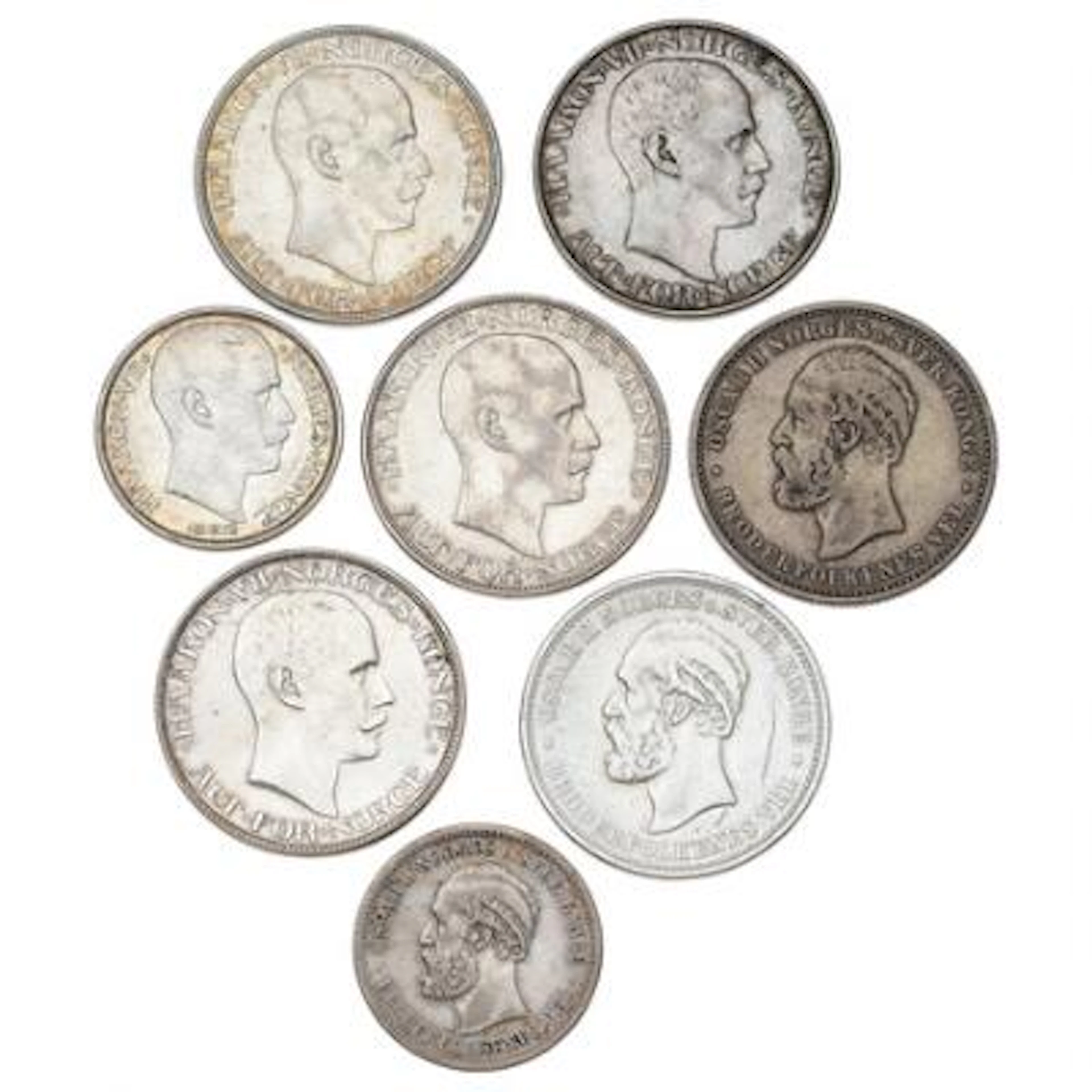 Norway, Oscar II, 2 kr 1890, 1902, 1 kr 1892, NM 27, 28, 41; Haakon