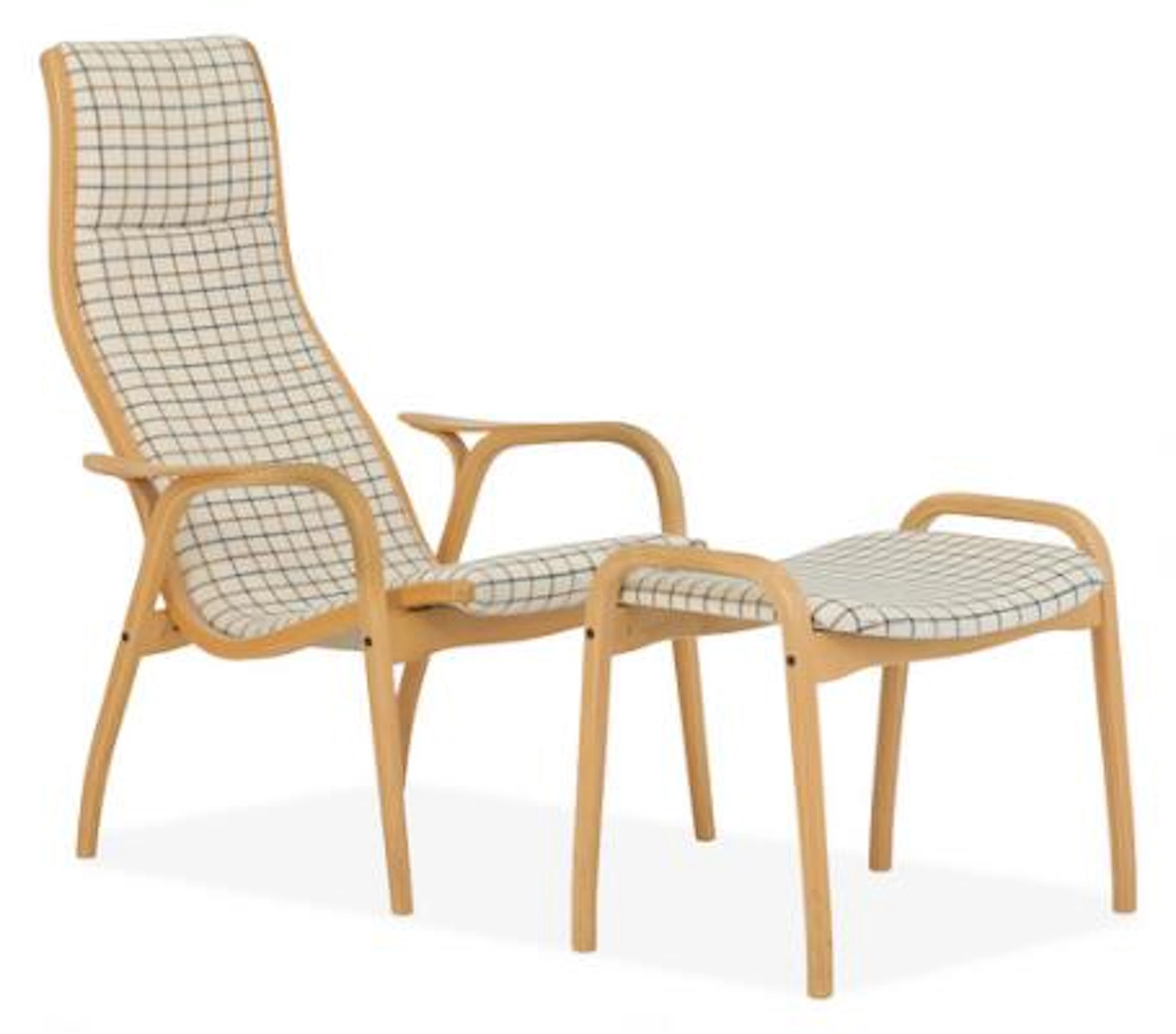 Yngve Ekström: “Lamino”. An easy chair and stool of moulded, laminated
