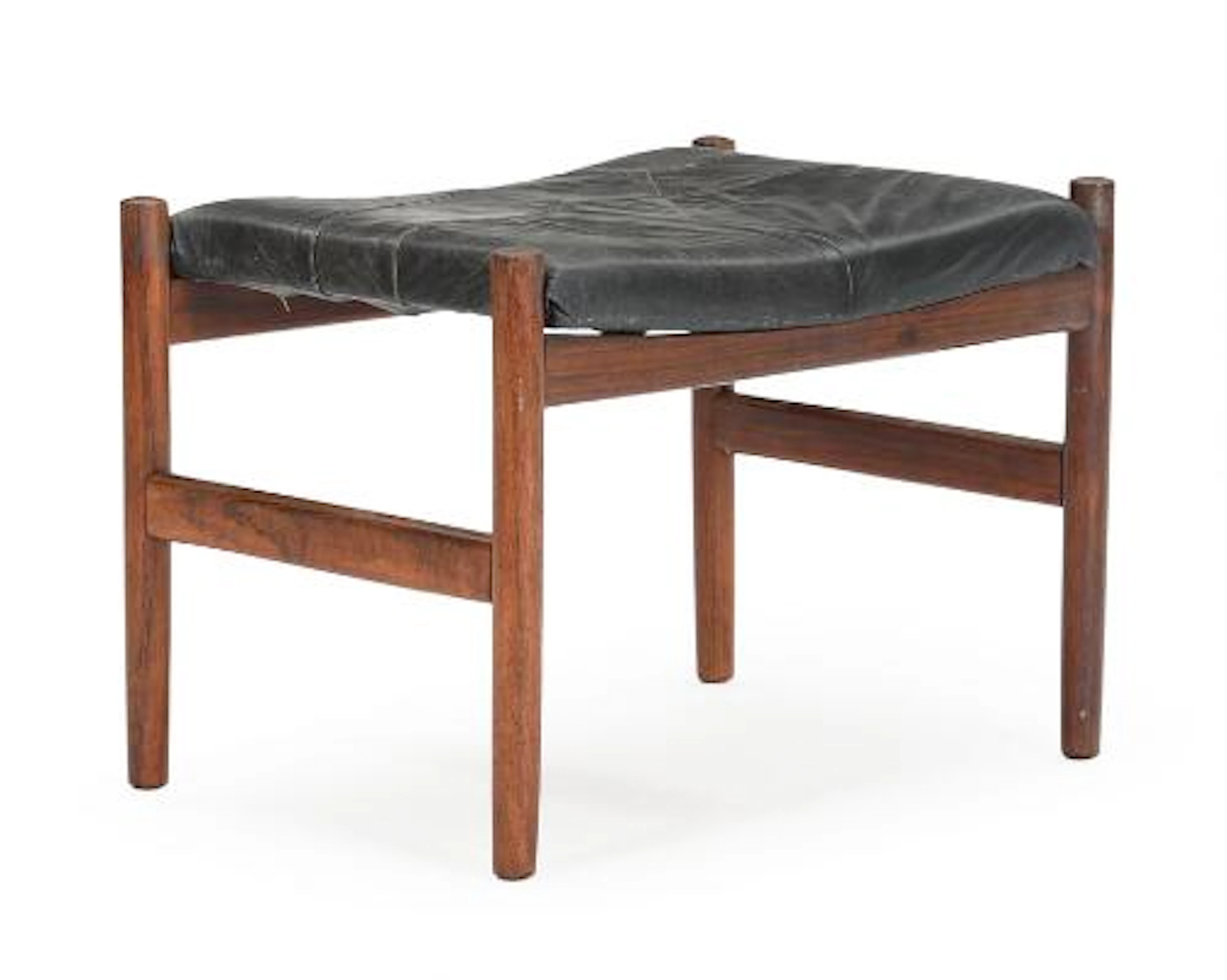 Danish furniture design: Stool with rosewood frame. Seat upholstered
