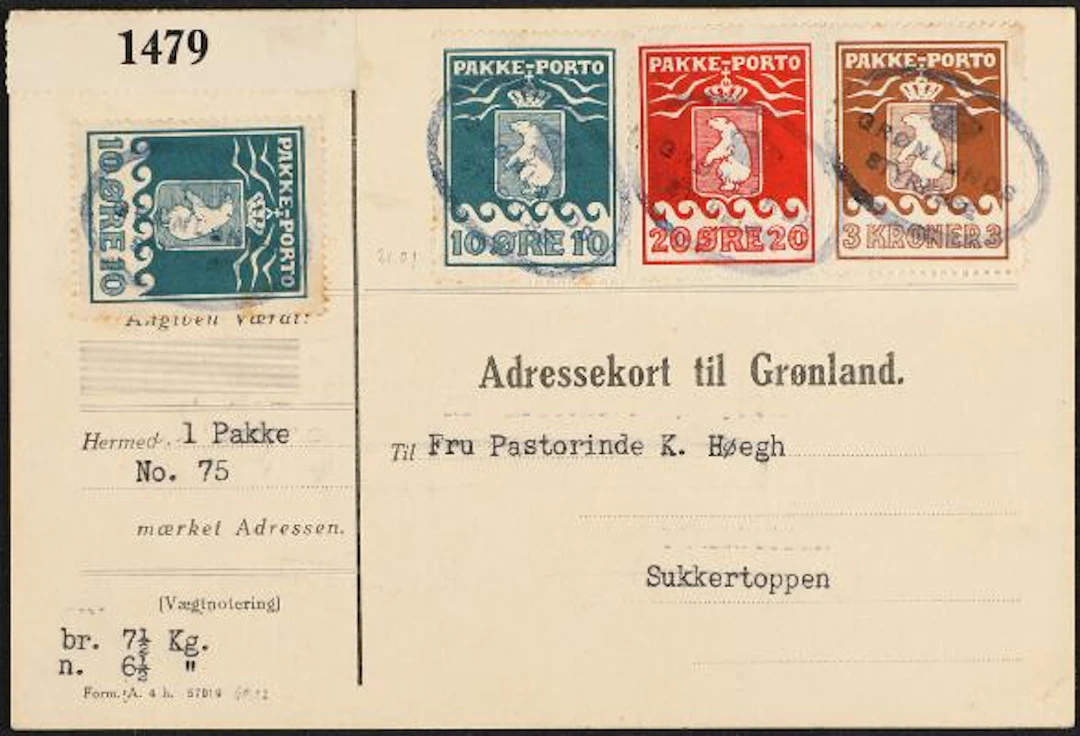 Greenland. 1915-1930. 10 Ore, blue (2), 20 Ore, red and 3 Kr. brown.