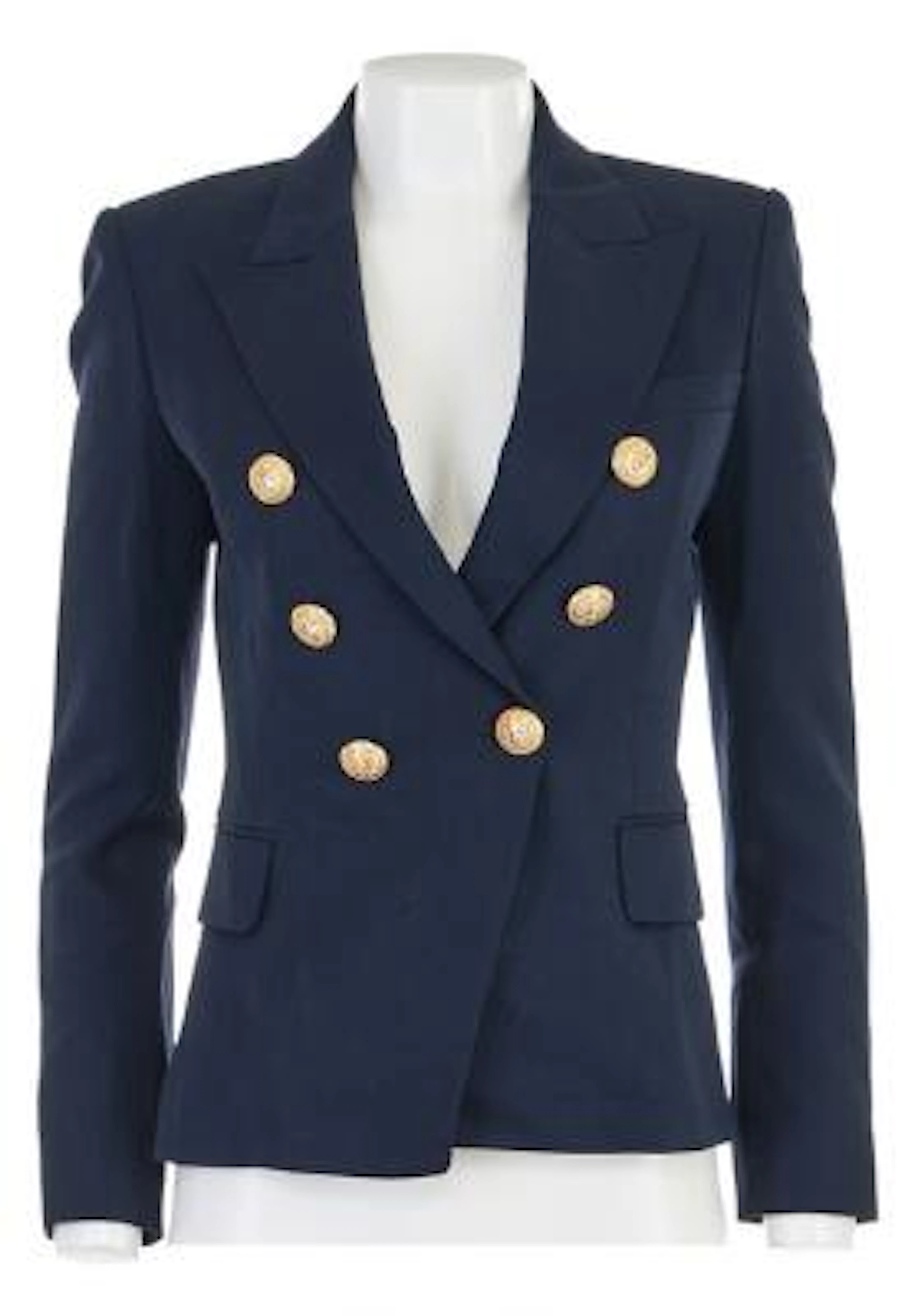 Pierre Balmain: A dark blue blazer of wool with reverse, golden buttons