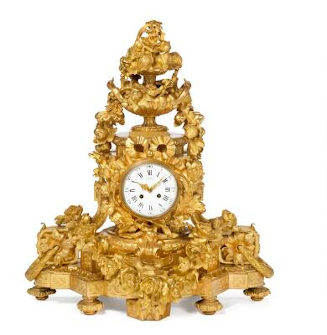 Guillaume Deniere: A large Napoleon III gilt bronze mantelpiece clock.