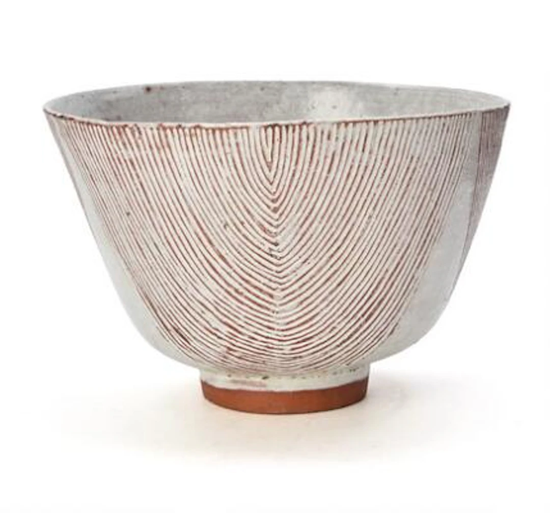 Gertrud Vasegaard: A stoneware bowl modelled with incised grooved