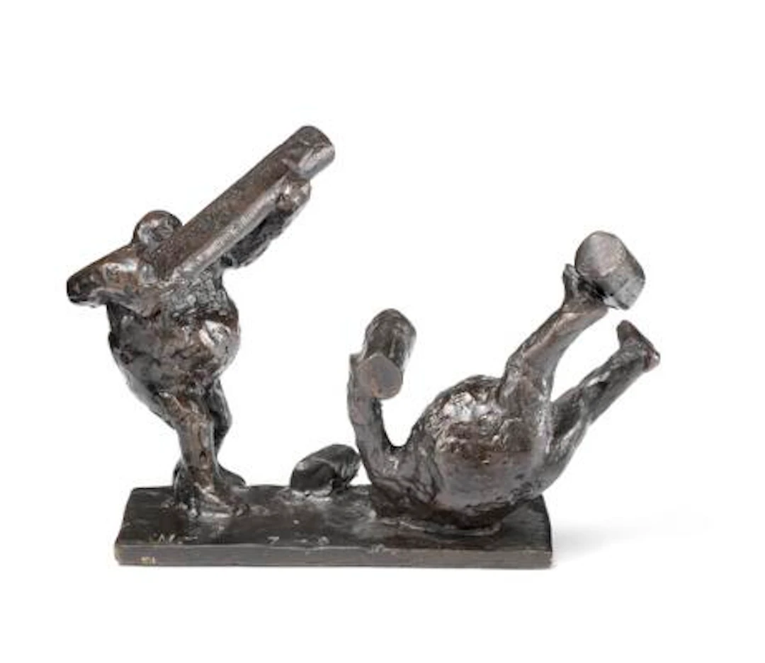 Keld Moseholm: Scene with figure falling. Stamped KM 7-8. Patinated