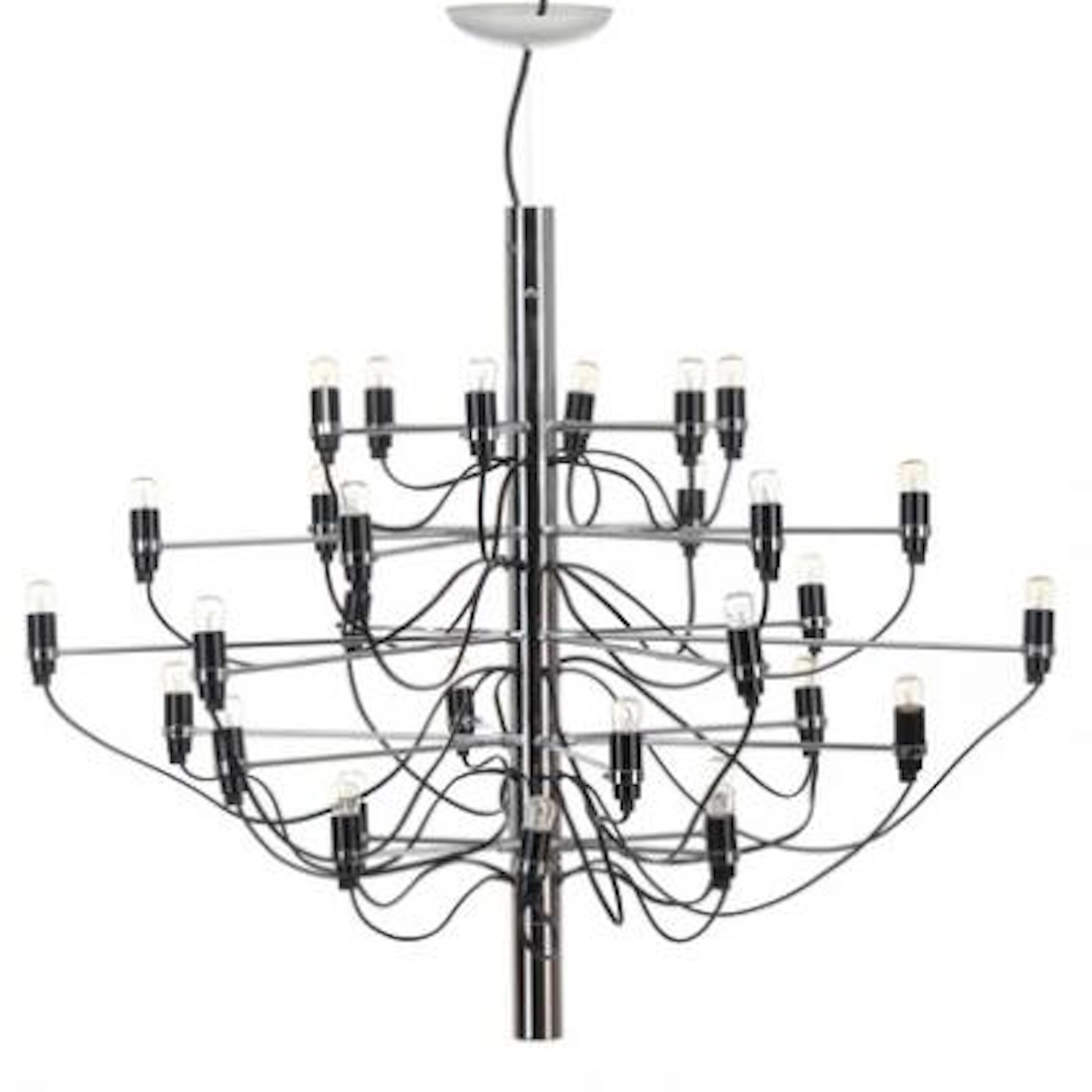 Gino Sarfatti: Chromed steel chandelier with 30 lights. Model 2097/30.