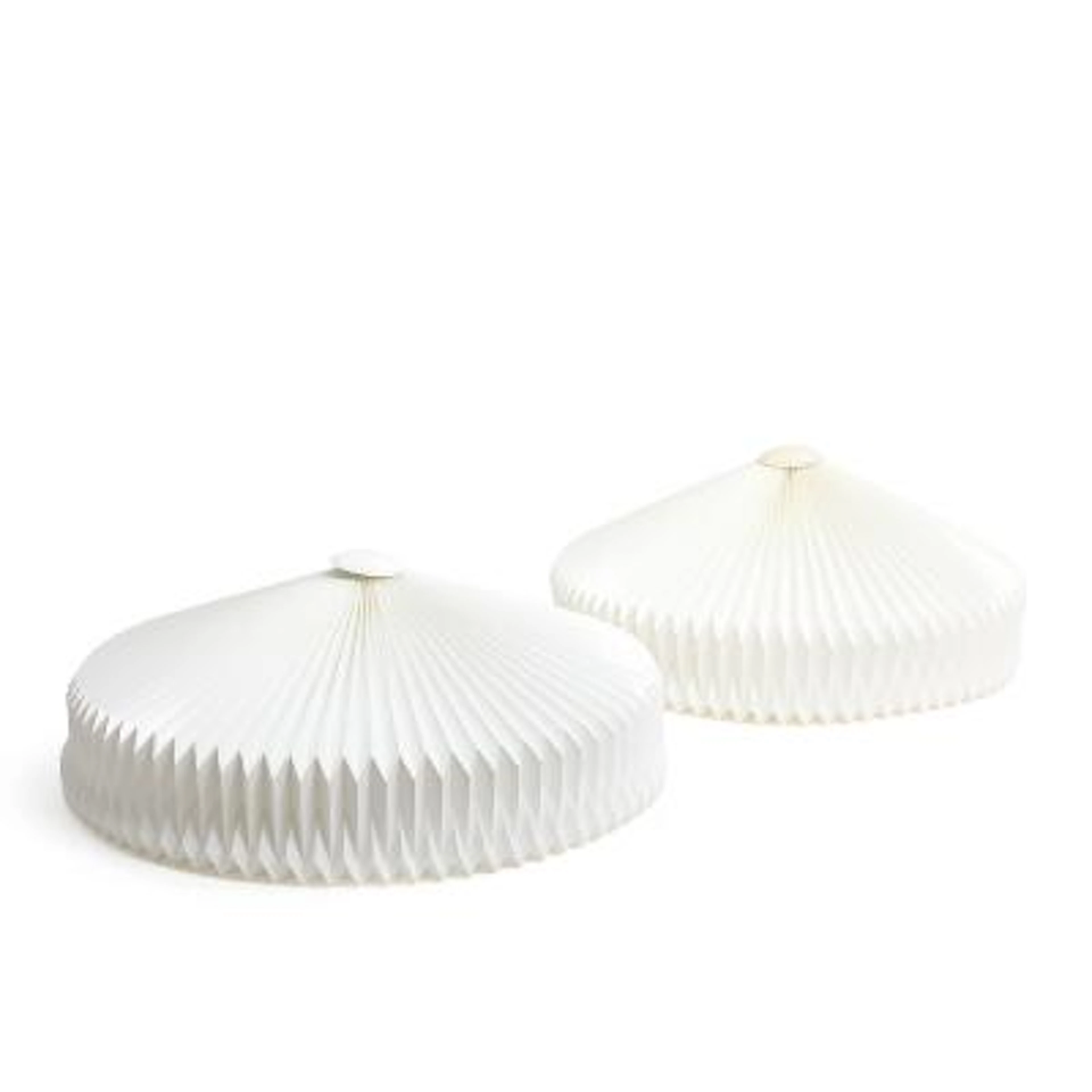 Le Klint: A pair of pleated acrylic ceiling lamps. Model 30. Manufactured