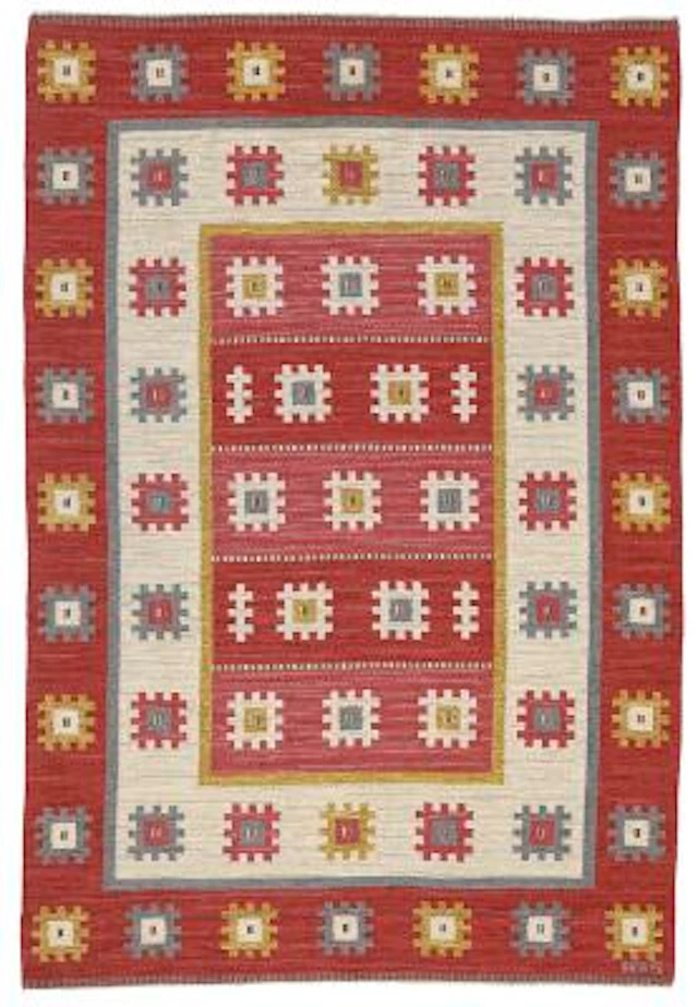 Anna-Greta Sjöqvist: Handwoven wool carpet in "rölakan" flatweave
