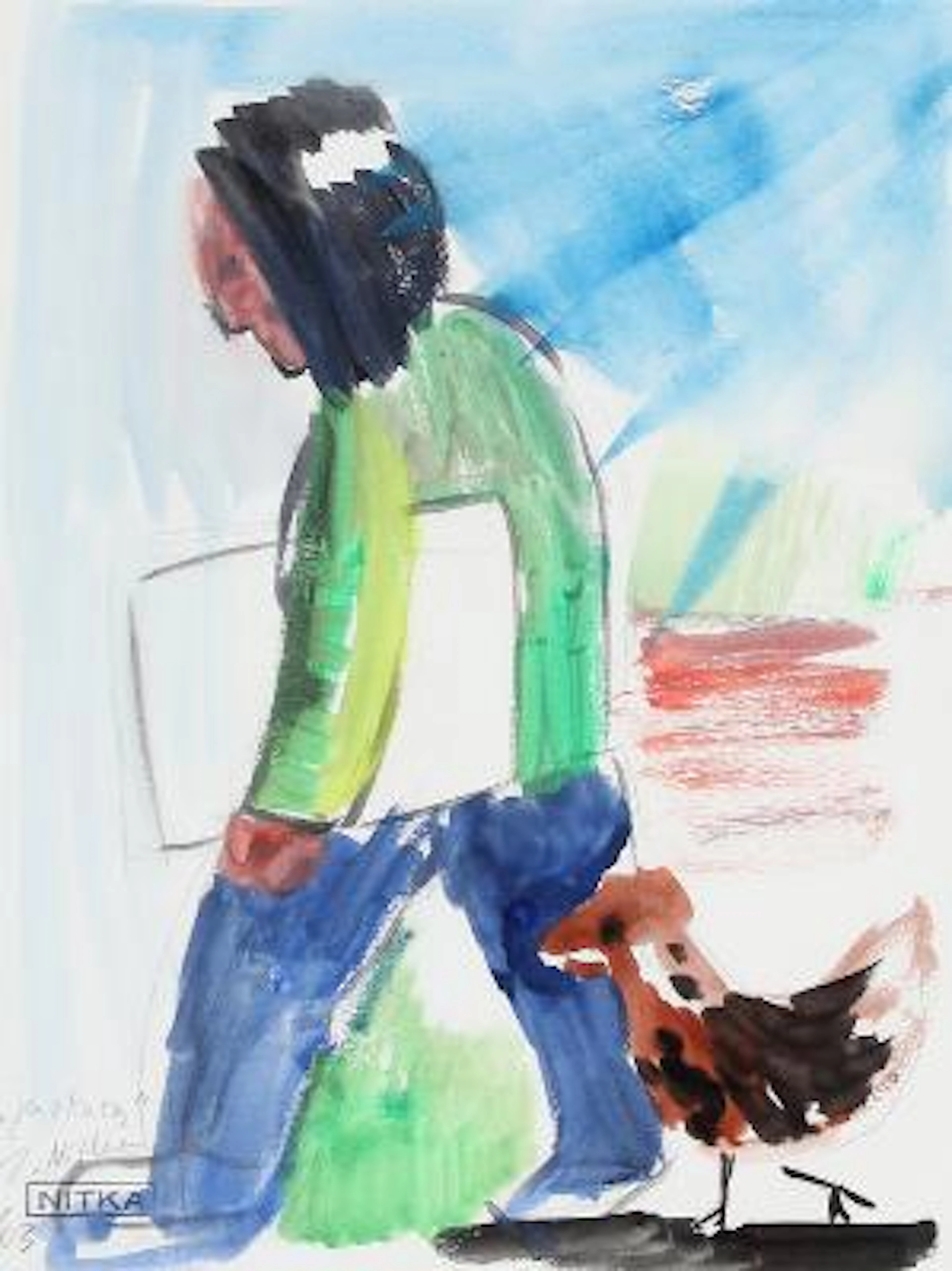 Zdzisław Nitka: "Ja z kurą". Signed Z. Nitka, 03. Watercolour and