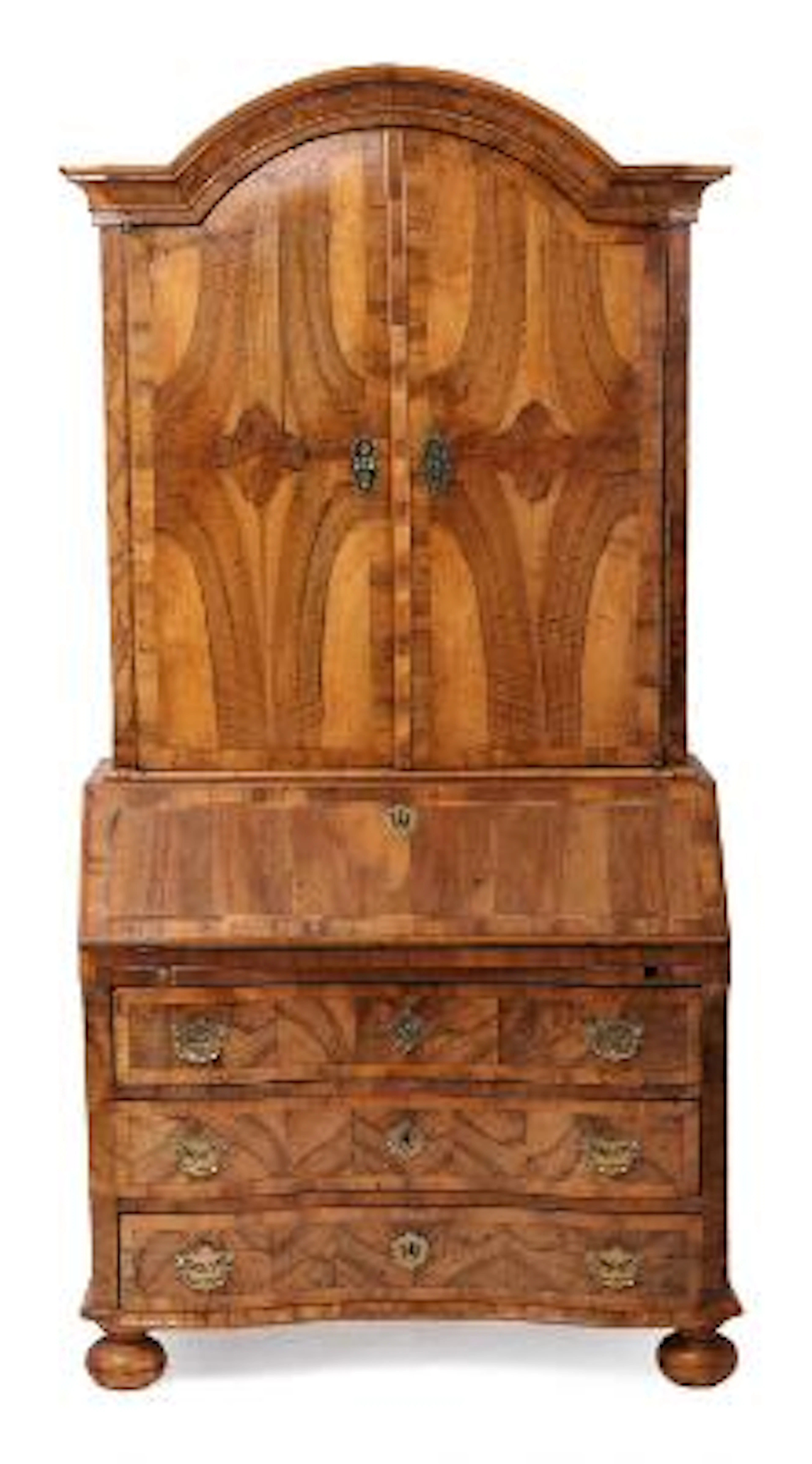Baroque bureau cabinet of walnut. 18th century. H. 217 cm. W. 112