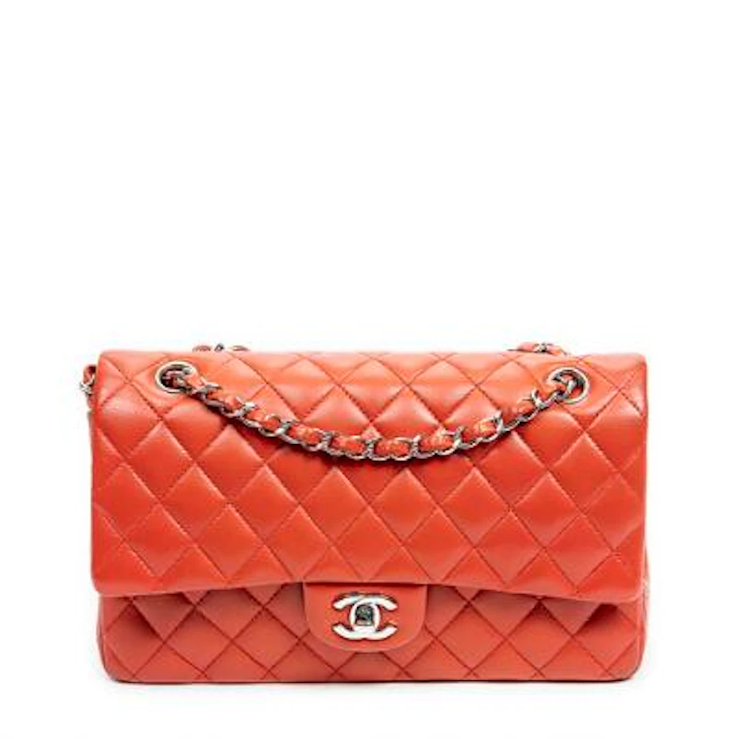 Chanel: "Classic Double Flap" handbag in red quilted leather with