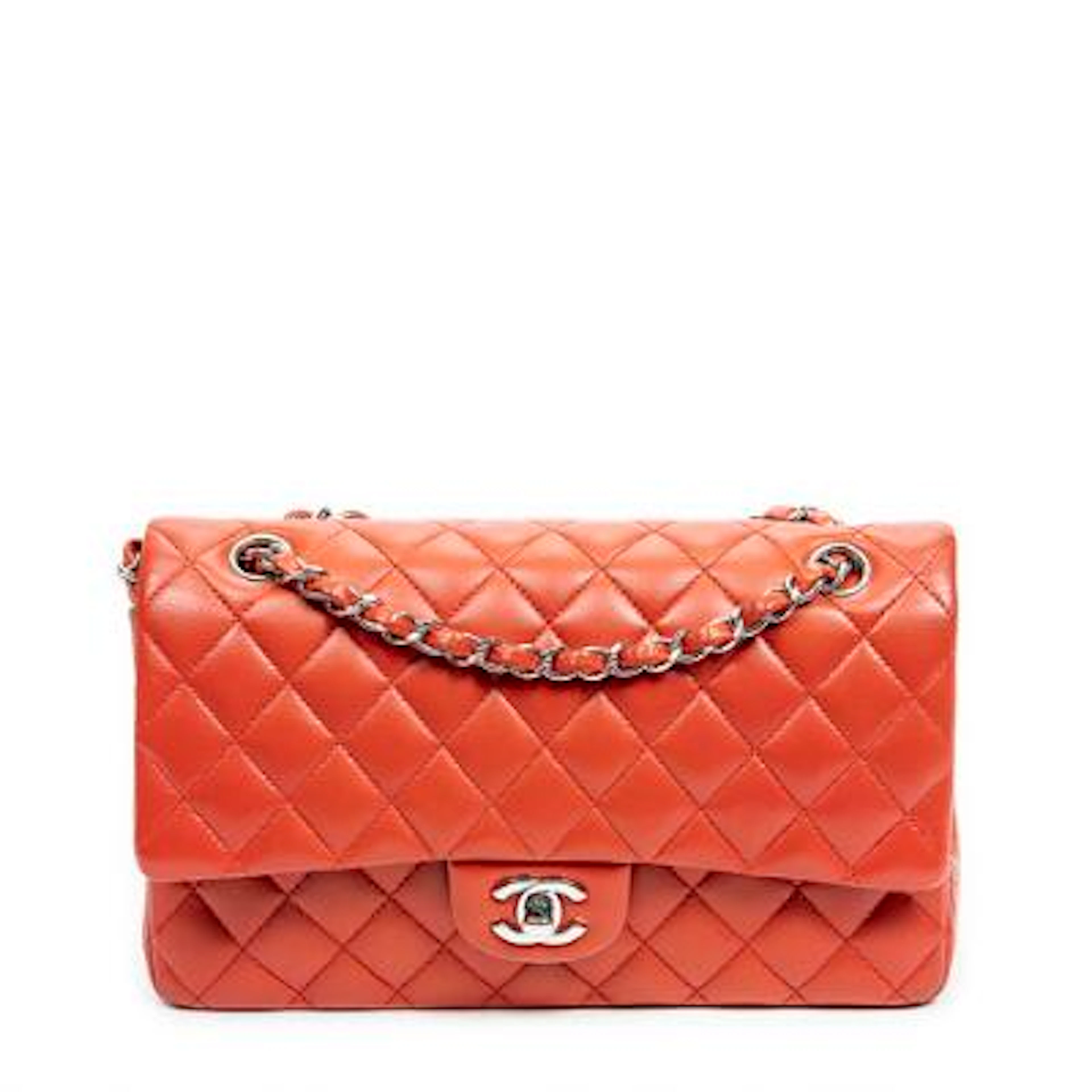 Chanel: "Classic Double Flap" handbag in red quilted leather with