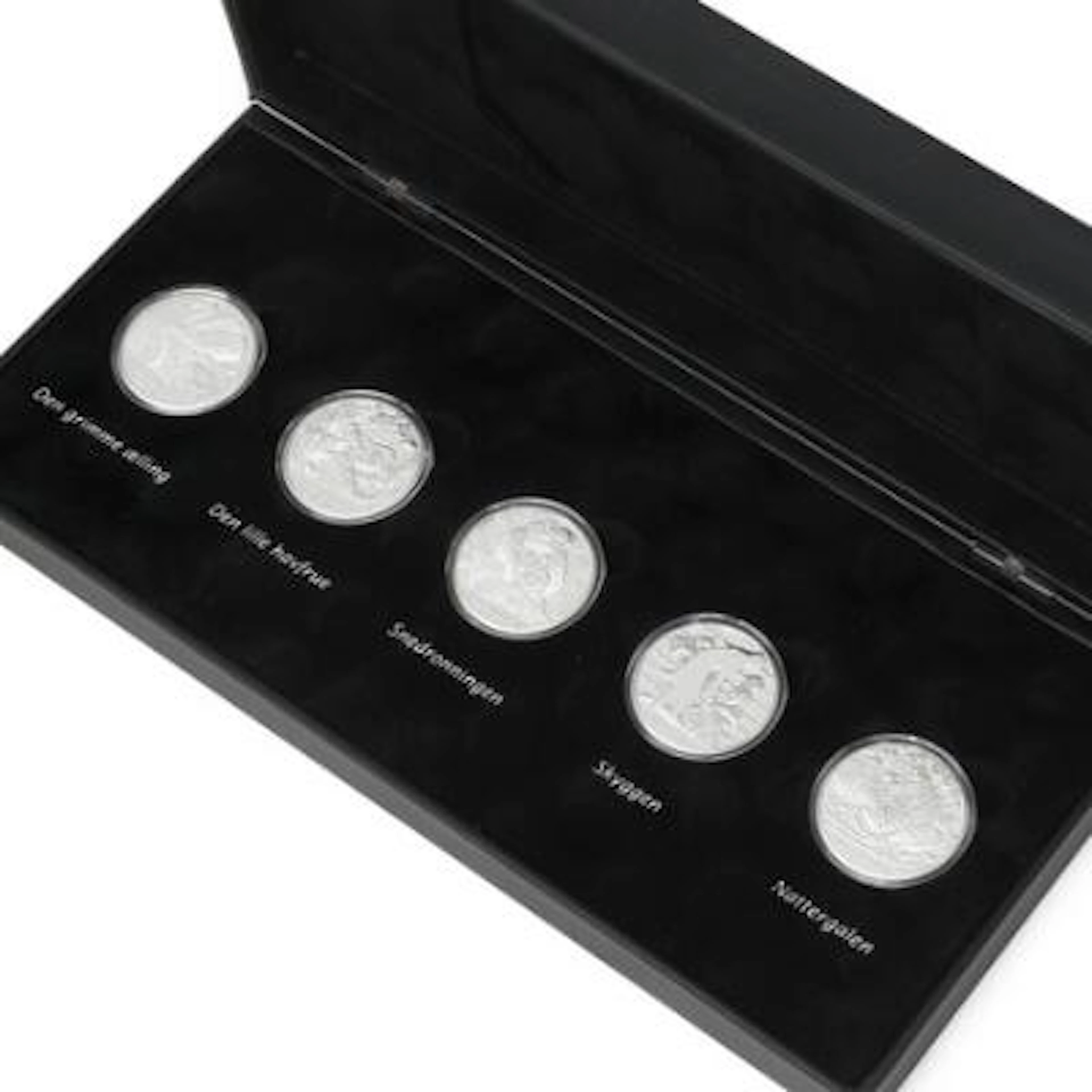 H. C. Andersen, collection of 5 silver medals in case, in total 135
