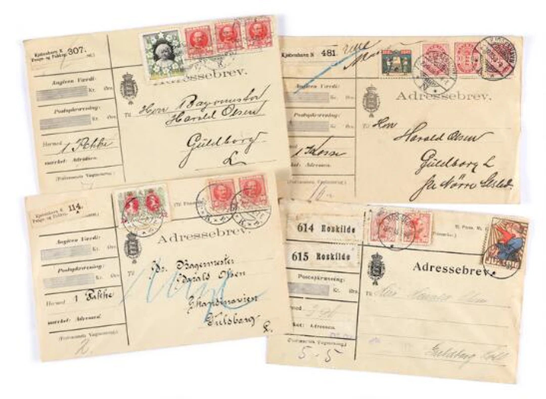 Christmas. 1905, 1909, 1912 and 1916. 4 parcelcovers with different