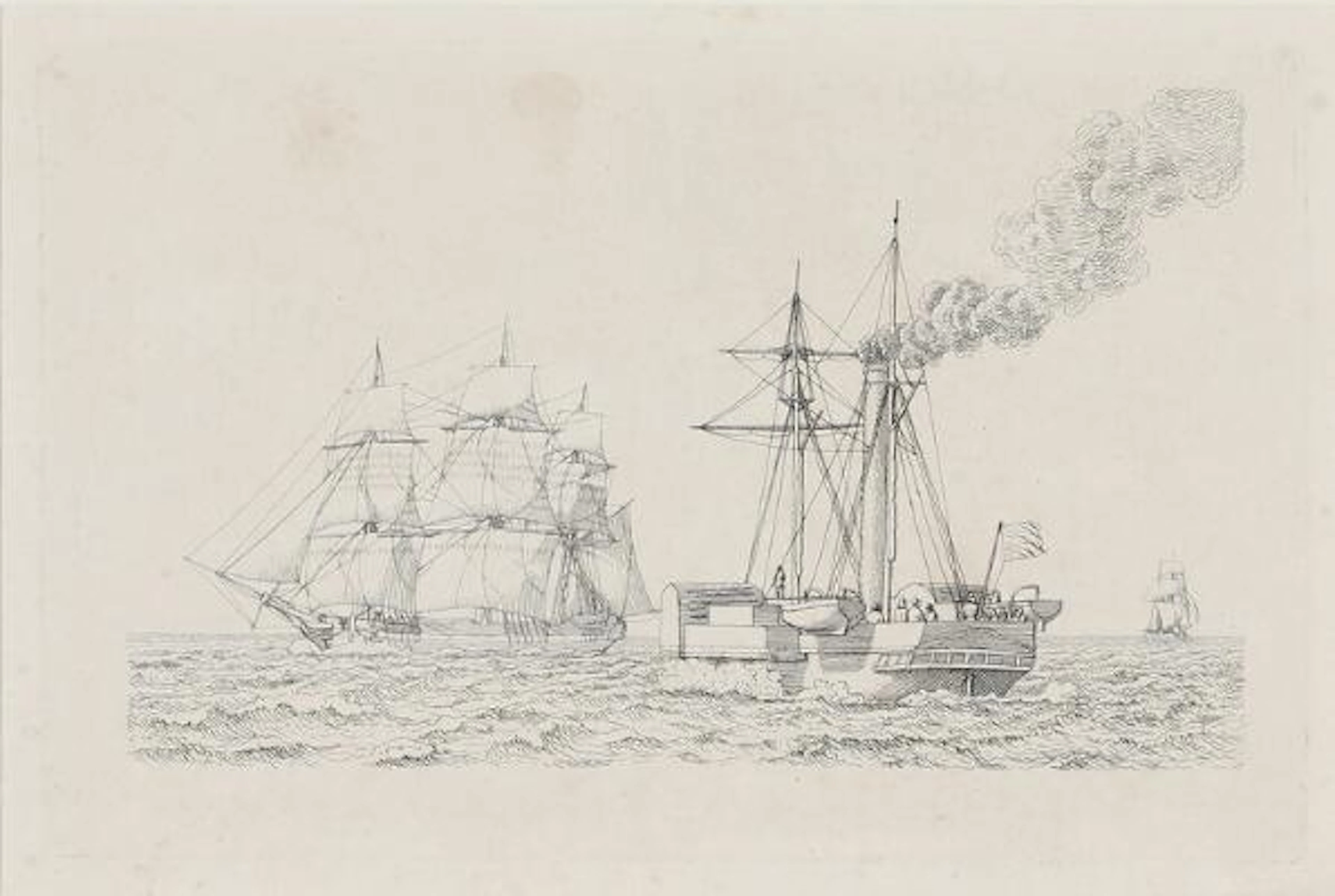 C. W. Eckersberg: Sailing ships at open sea. 1843. Unsigned. Etching.