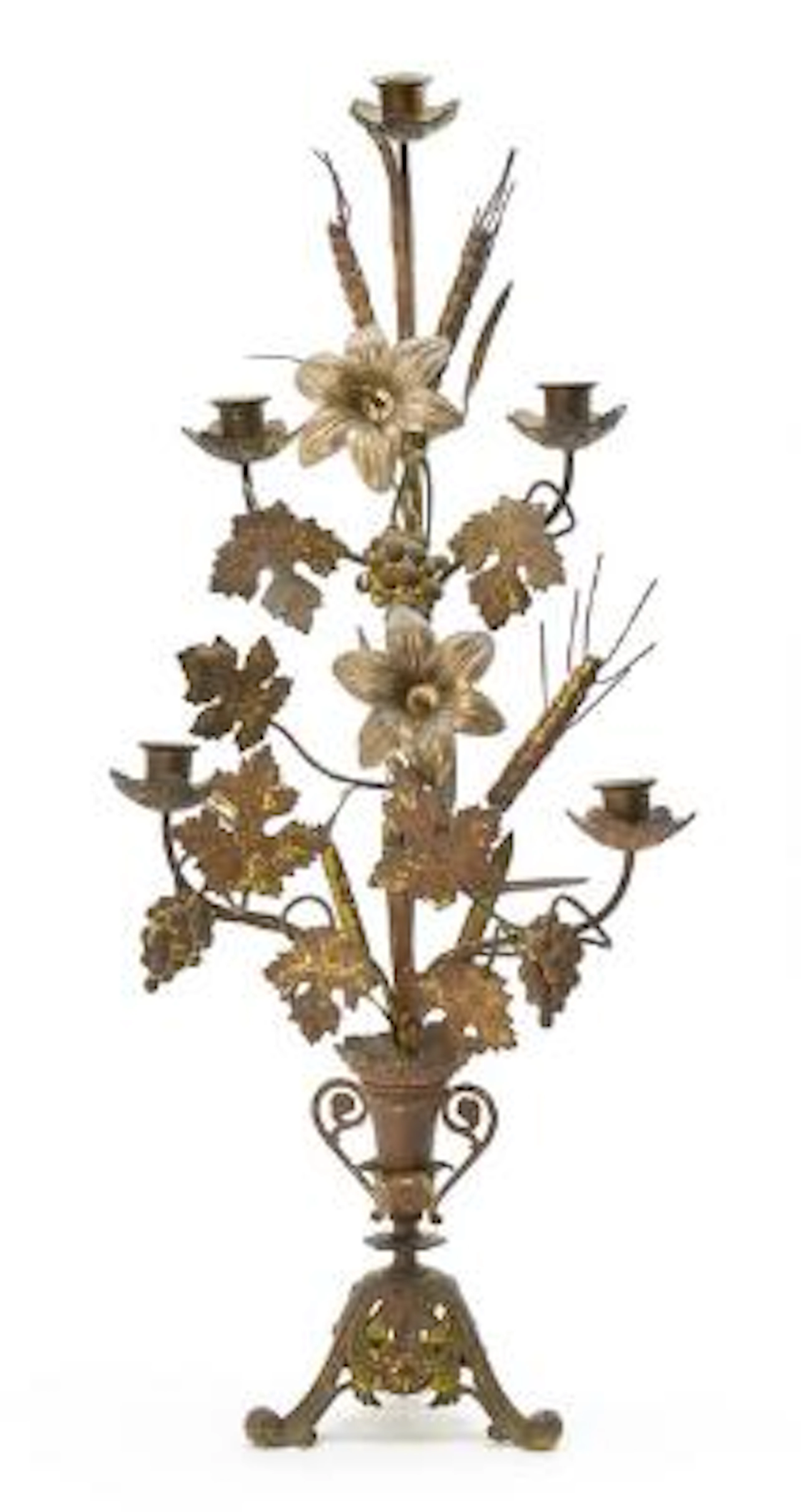 A French altar candlestick in partially gilt and silvered metal. Late