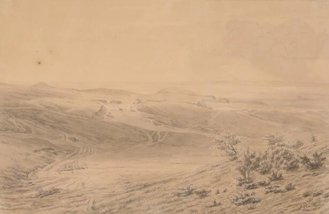 Godtfred Rump: "Partie fra Rye med udsigt over Mossö". Signed. Watercolour