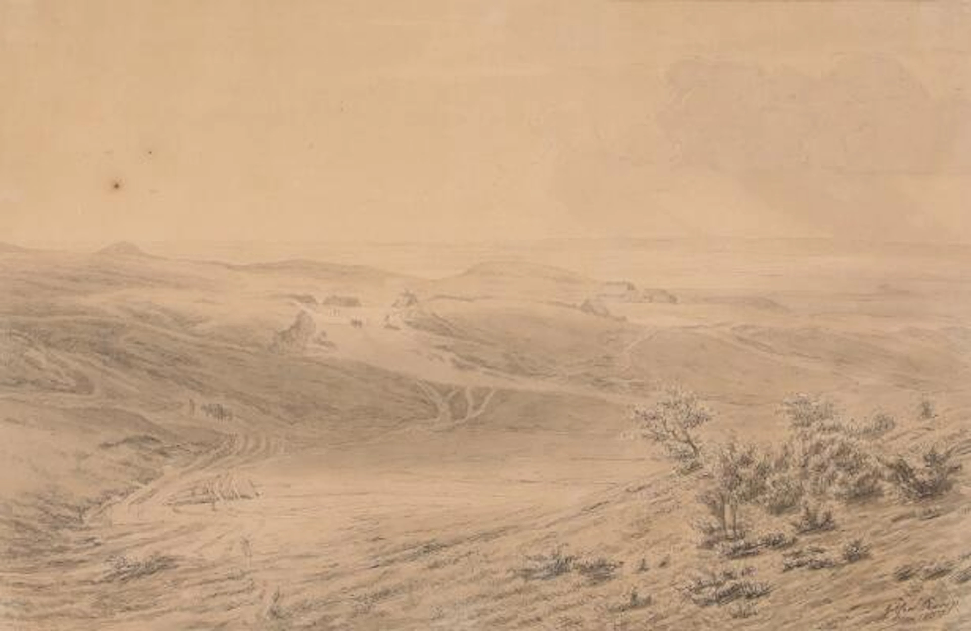 Godtfred Rump: "Partie fra Rye med udsigt over Mossö". Signed. Watercolour