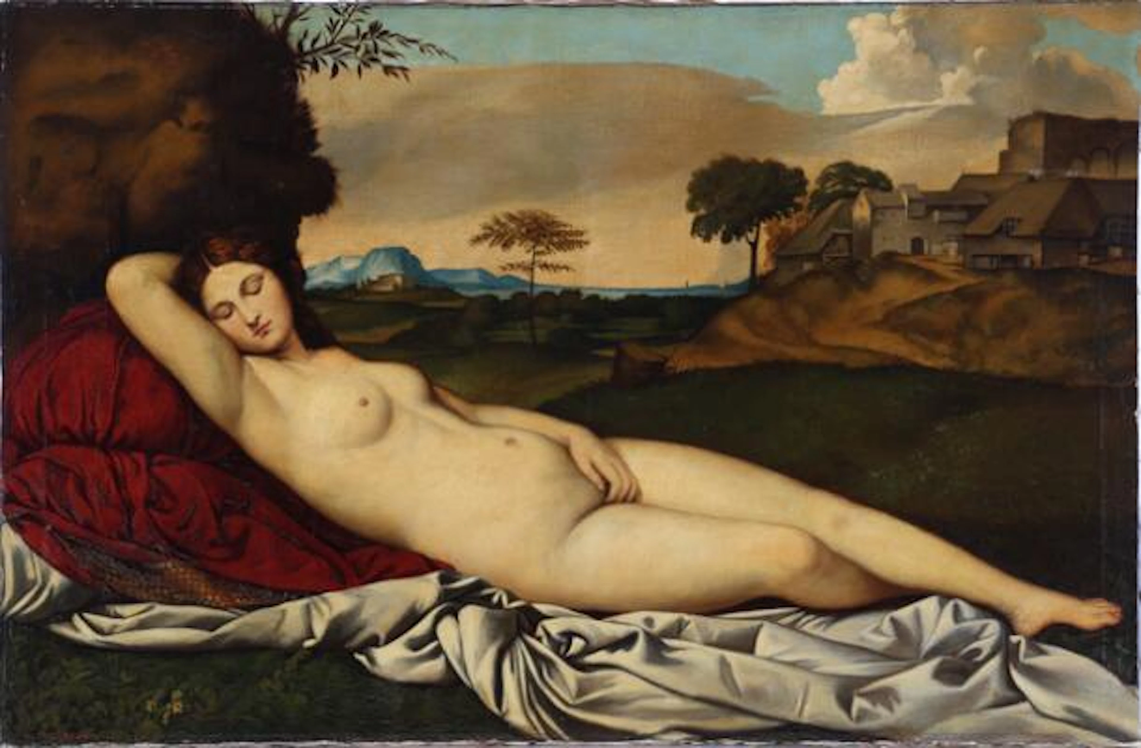 Giorgioneafter, 20th century: "The Sleeping Venus". Signed Cop. after