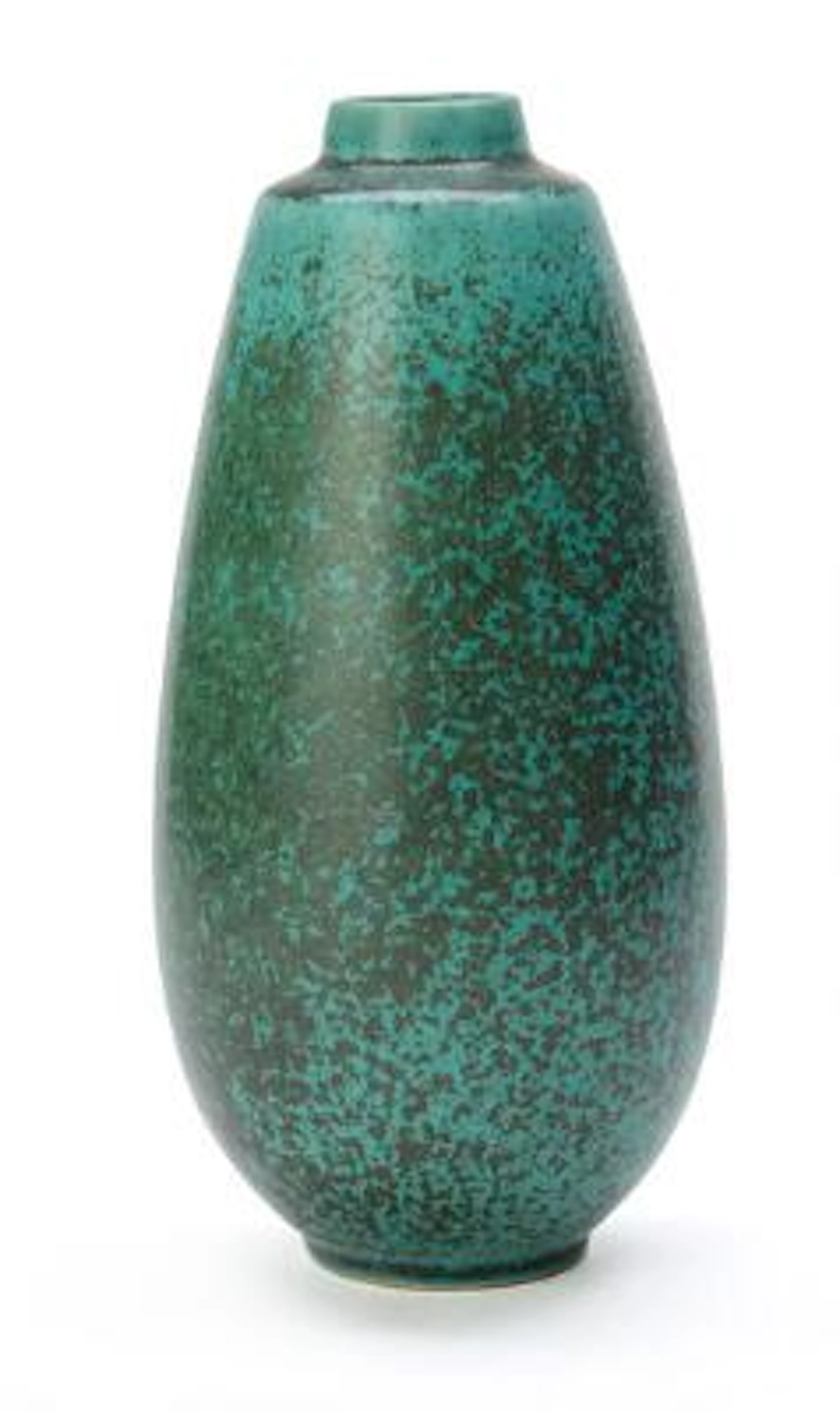 Saxbo: A tall stoneware vase decorated with turquoise-blue glaze.