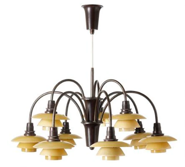 Poul Henningsen: "PH-1/1 Cascade". Nine-armed browned brass chandelier
