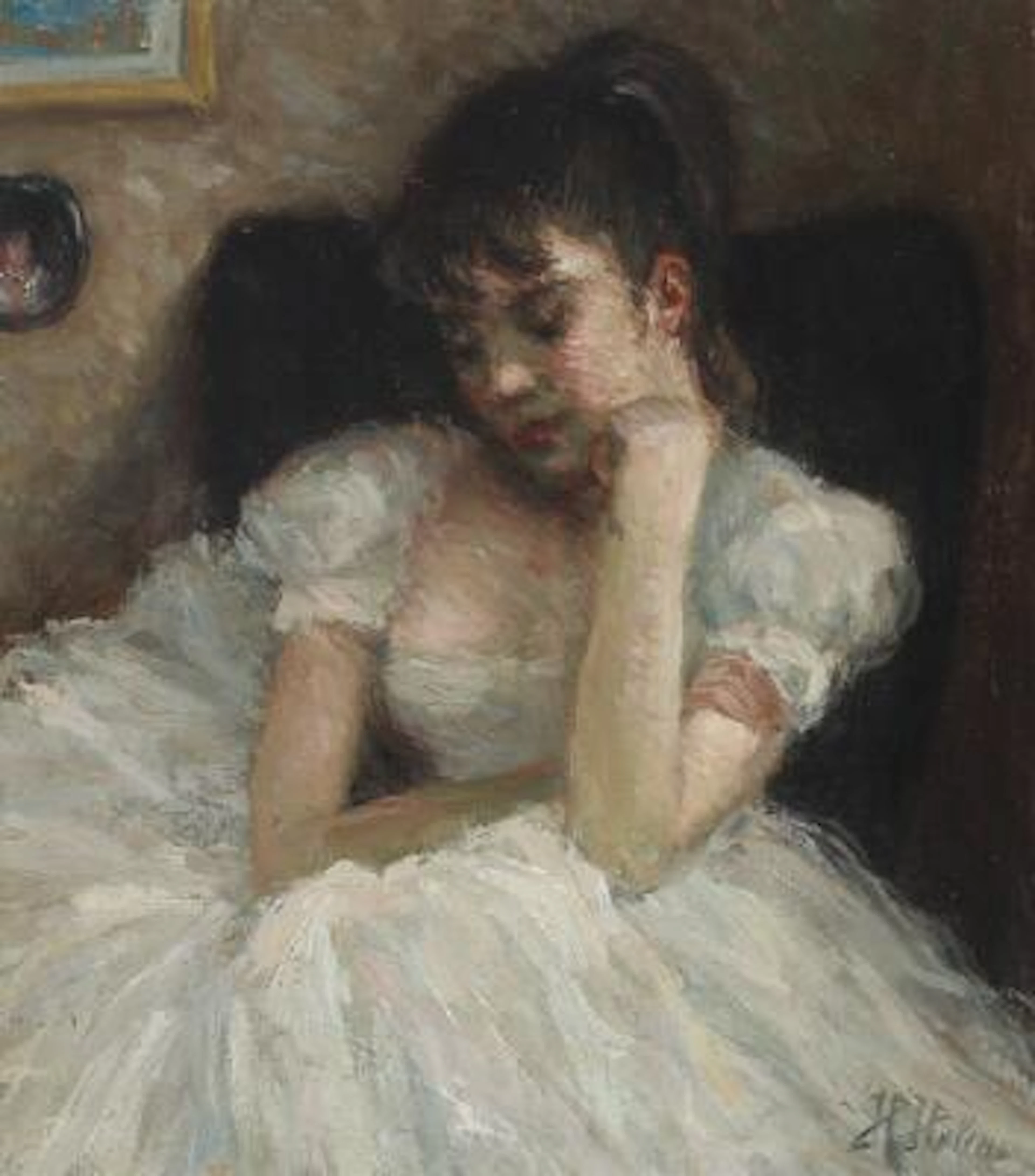 Helge Helme: Girl in a ballet dress. Signed H. Helme. Oil on canvas.