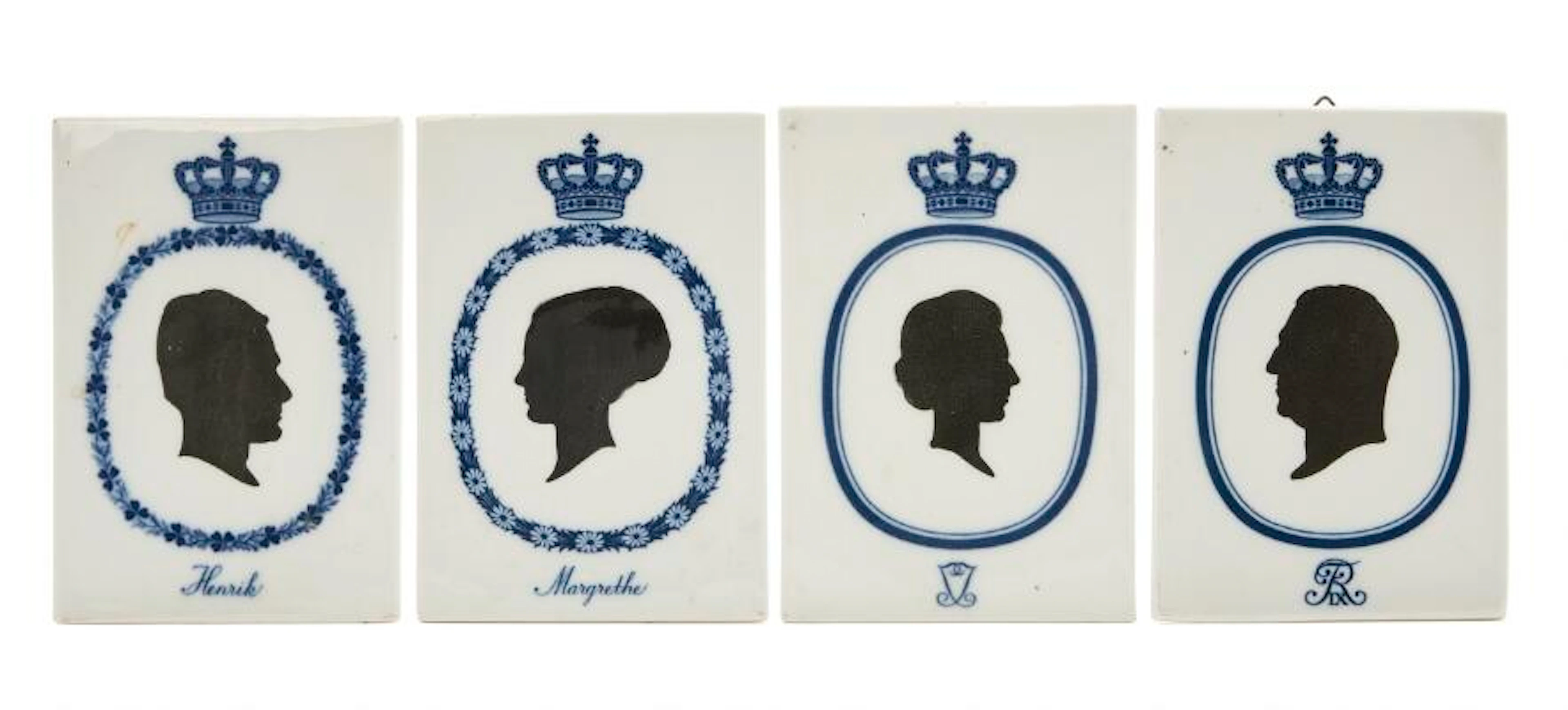 Four porcelain plaques with Danish royal portraits. Royal Copenhagen.