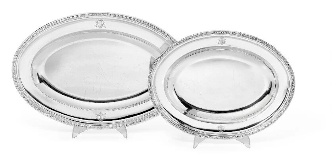 Italian silversmith, first half-19th century: Two oval silver serving