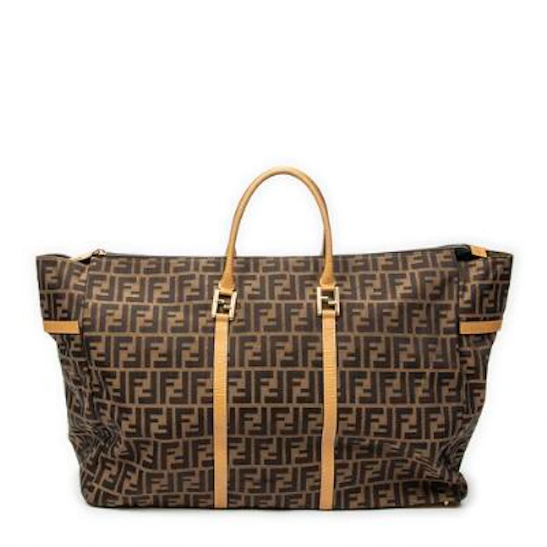 Fendi: A "Collapsible Weekender" bag in monogram canvas with brown