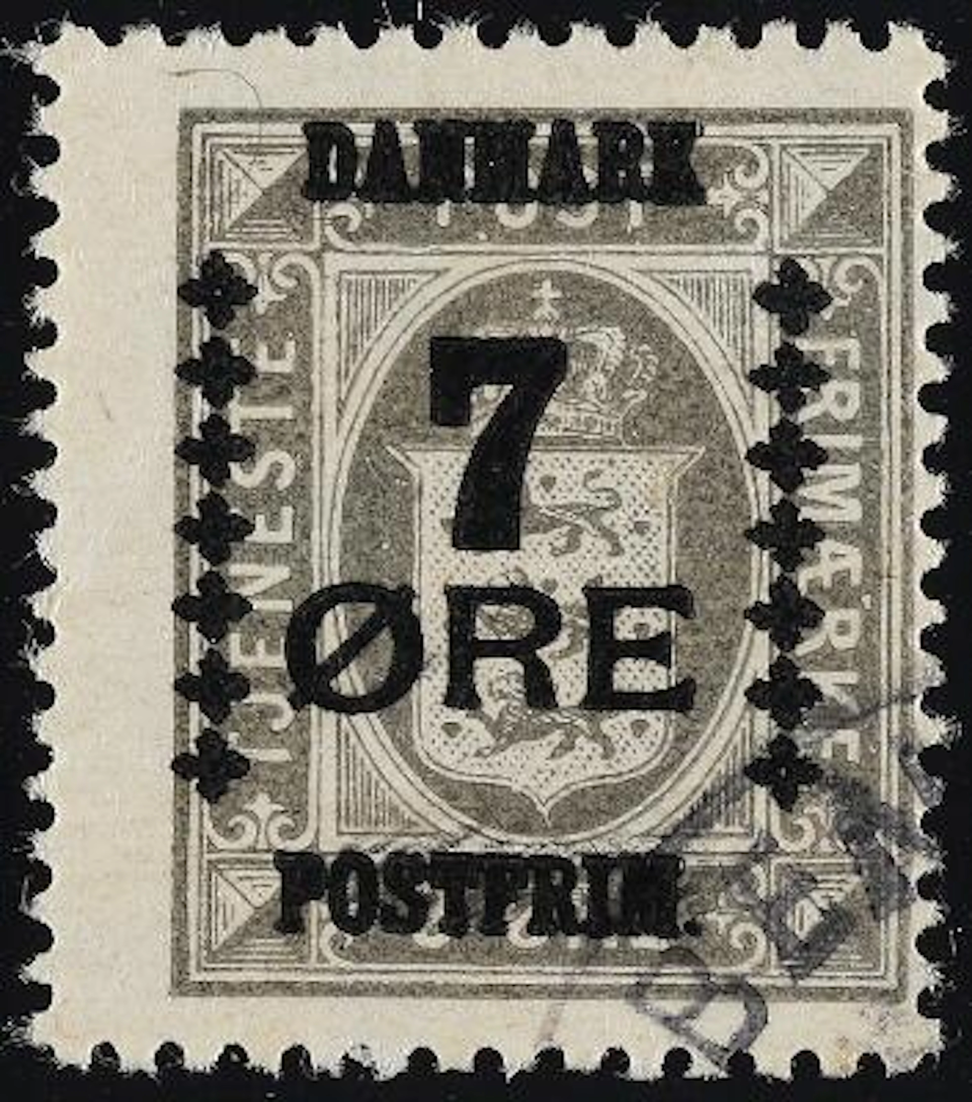 1926. Surcharge. 7/3 Øre, grey. DOUBLE OVERPRINT. Extremely rare used