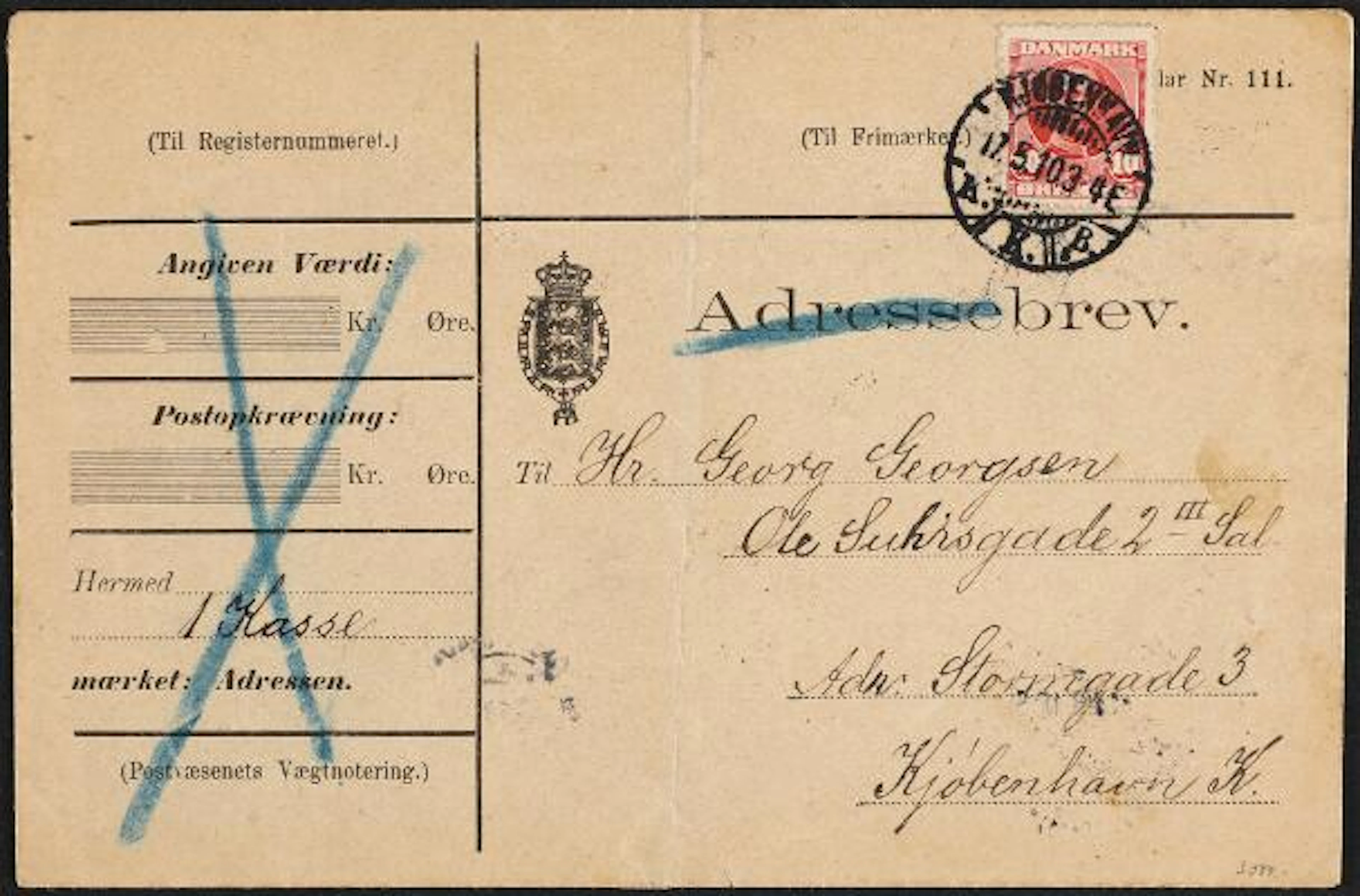 Greenland. 1907. Frederik VIII. 10 Øre, red. Parcelcover for a parcel