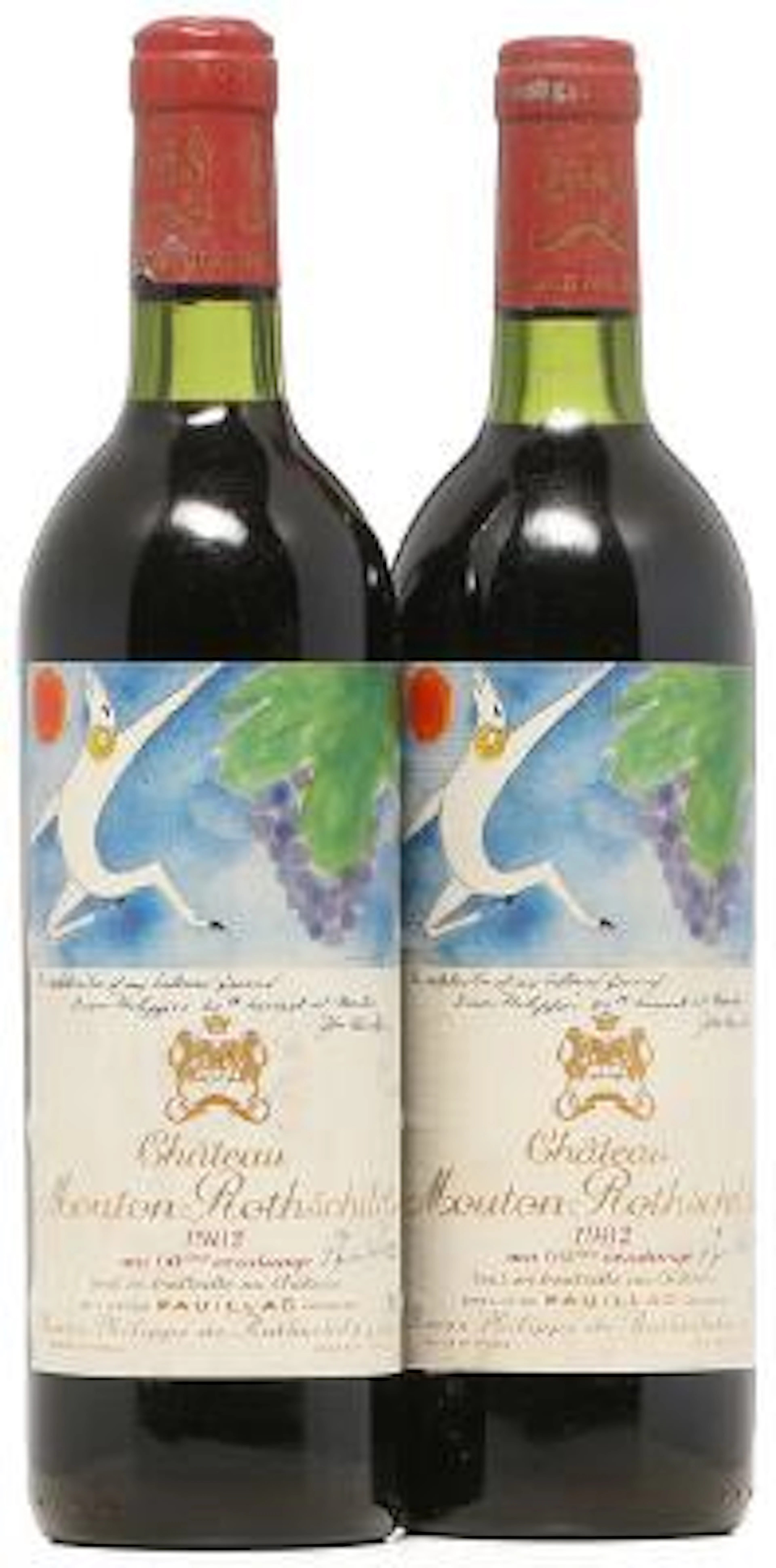 2 bts. Château Mouton Rothschild, Pauillac. 1. Cru Classé 1982 A-A/B