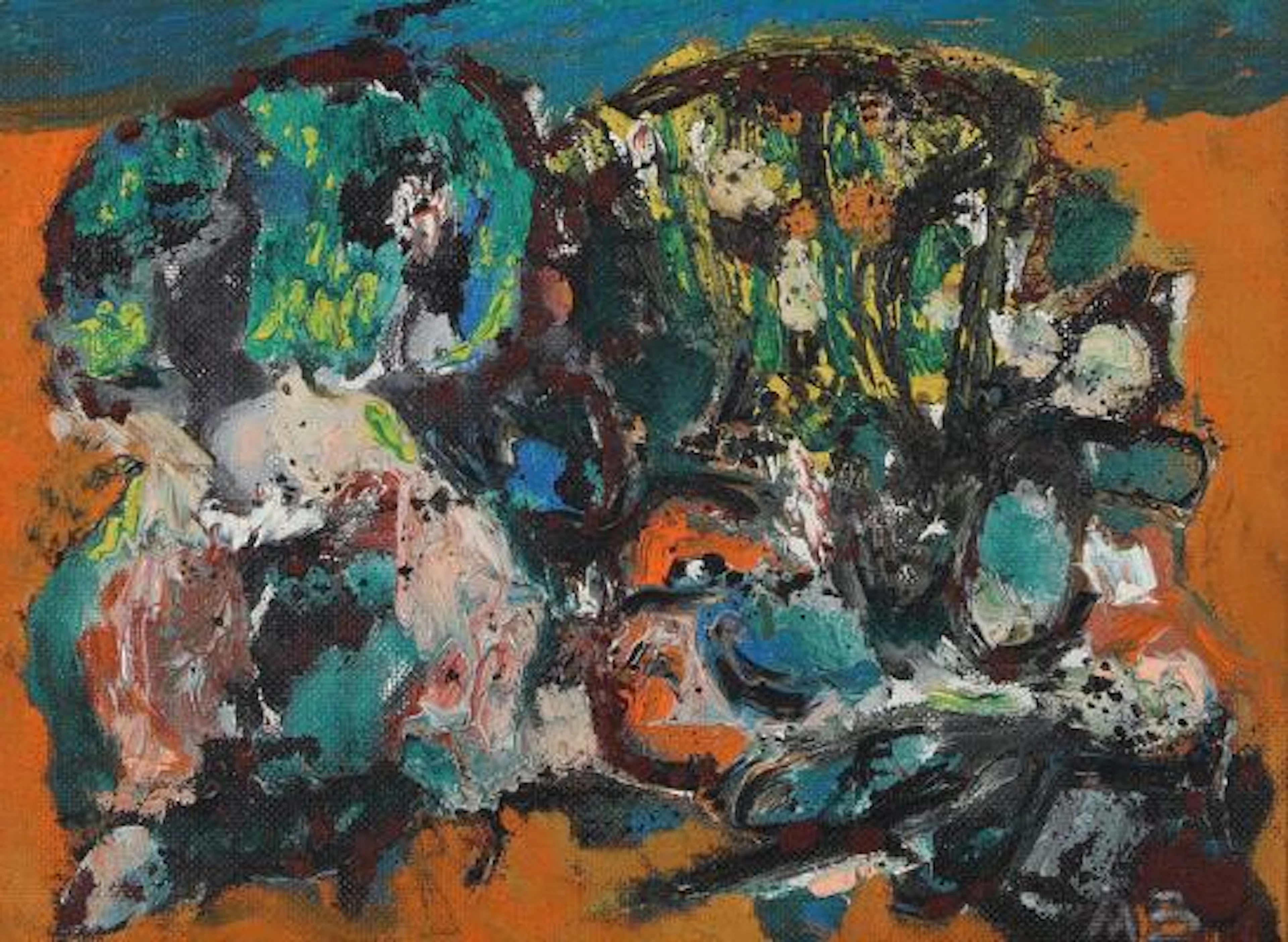 Mogens Balle: Untitled, 1970. Signed MB. Oil on masonite. 31 x 42