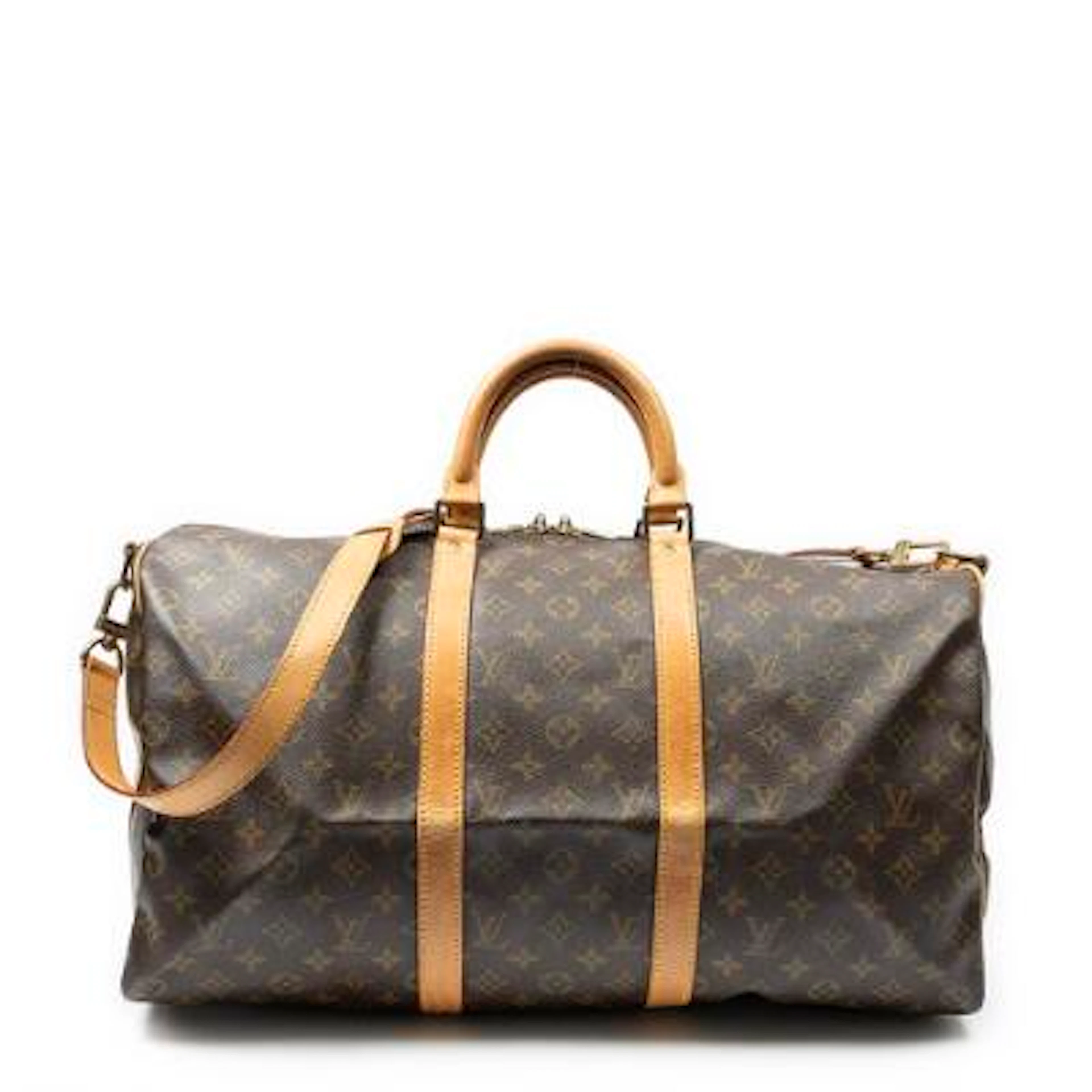 Louis Vuitton: A "Keepall Bandouliere 50" bag in brown monogram coated