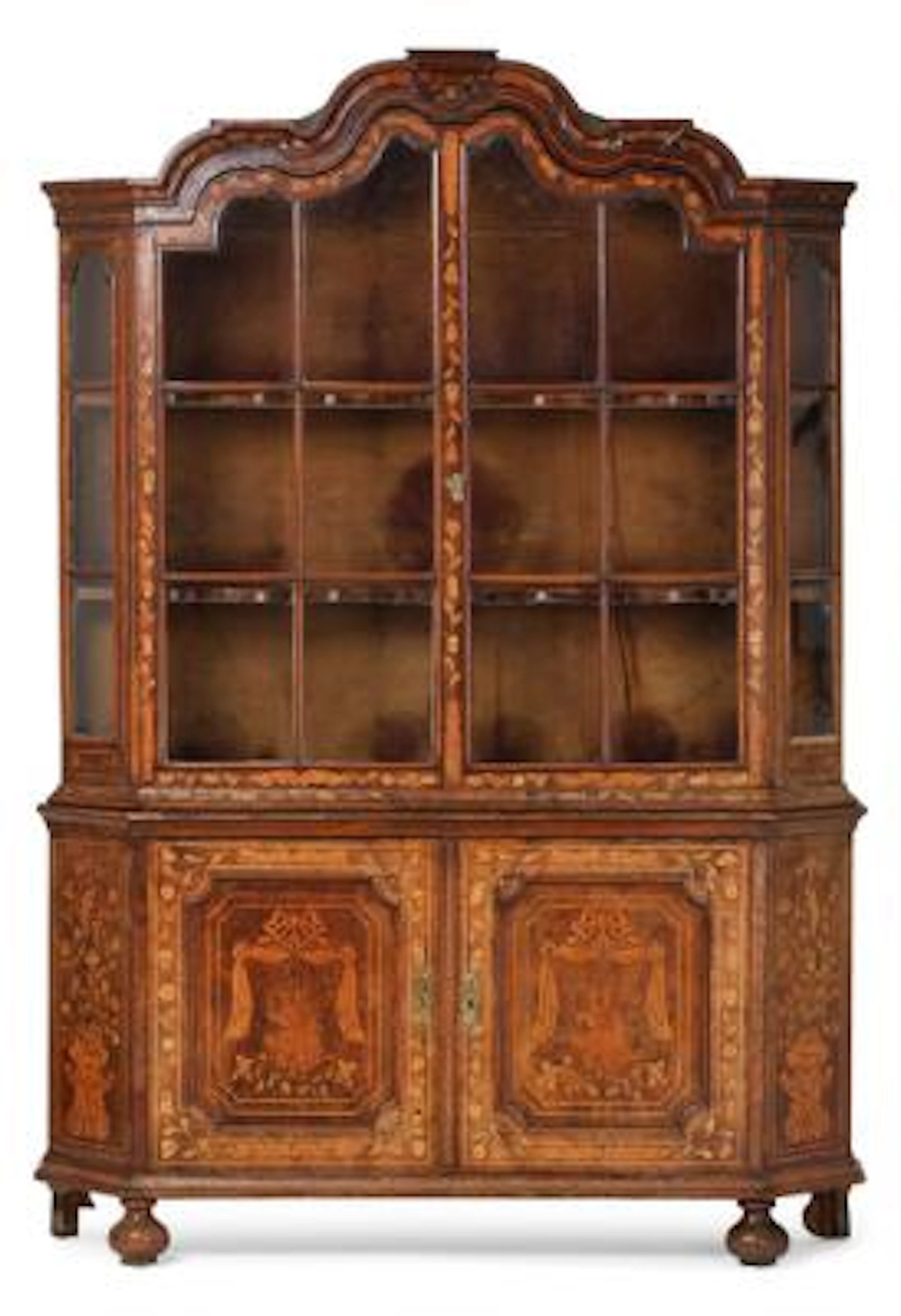 A Dutch mahogany and inlaid vitrine cupboard. Late 18th century. H.