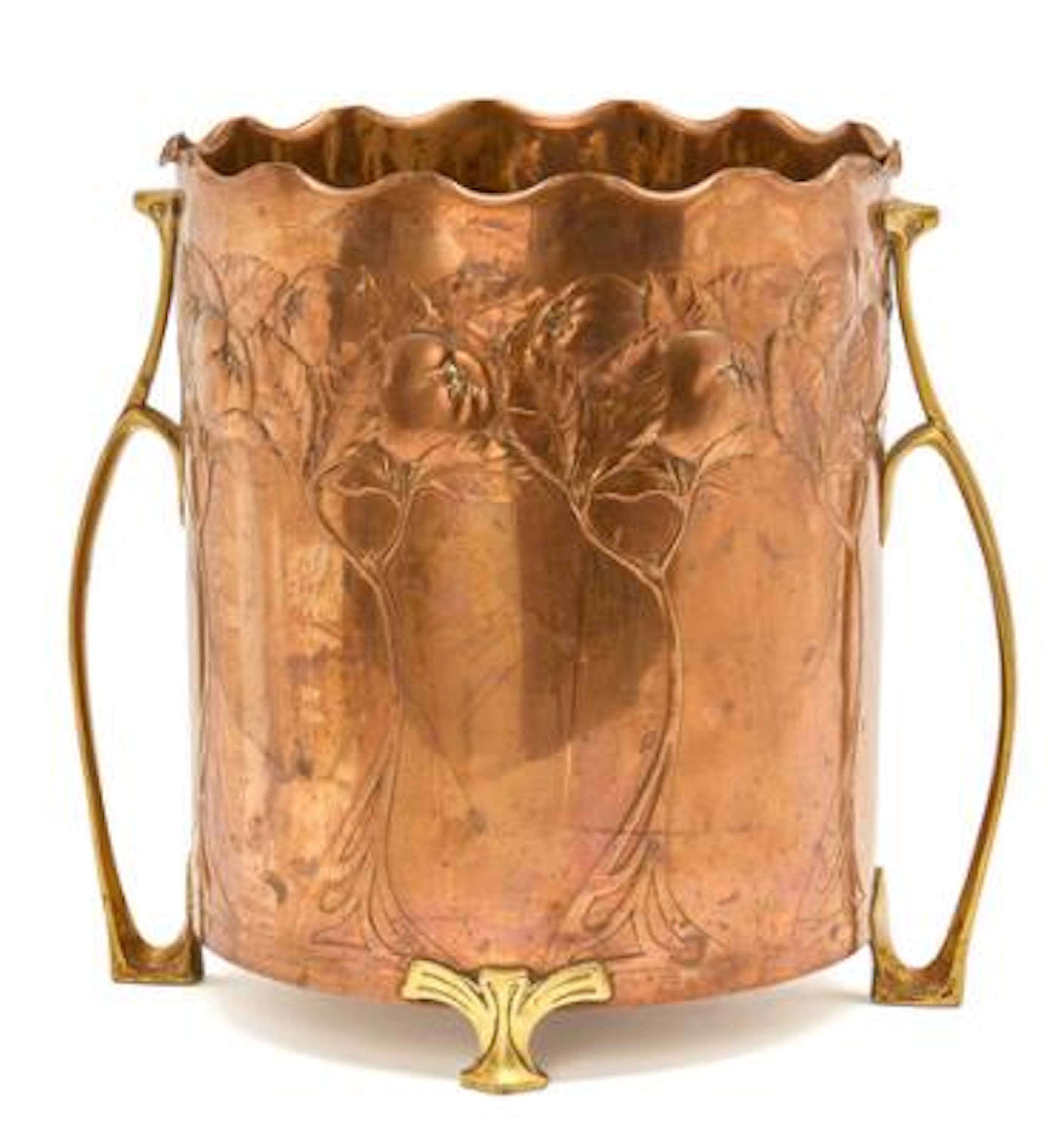 A German Jugend copper and brass wine cooler marked for Carl Deffner