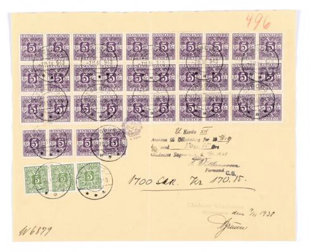 Postage Due. 1924-1934. 5 Kr. violet (34) and 5 Øre, green (3). Postaghe