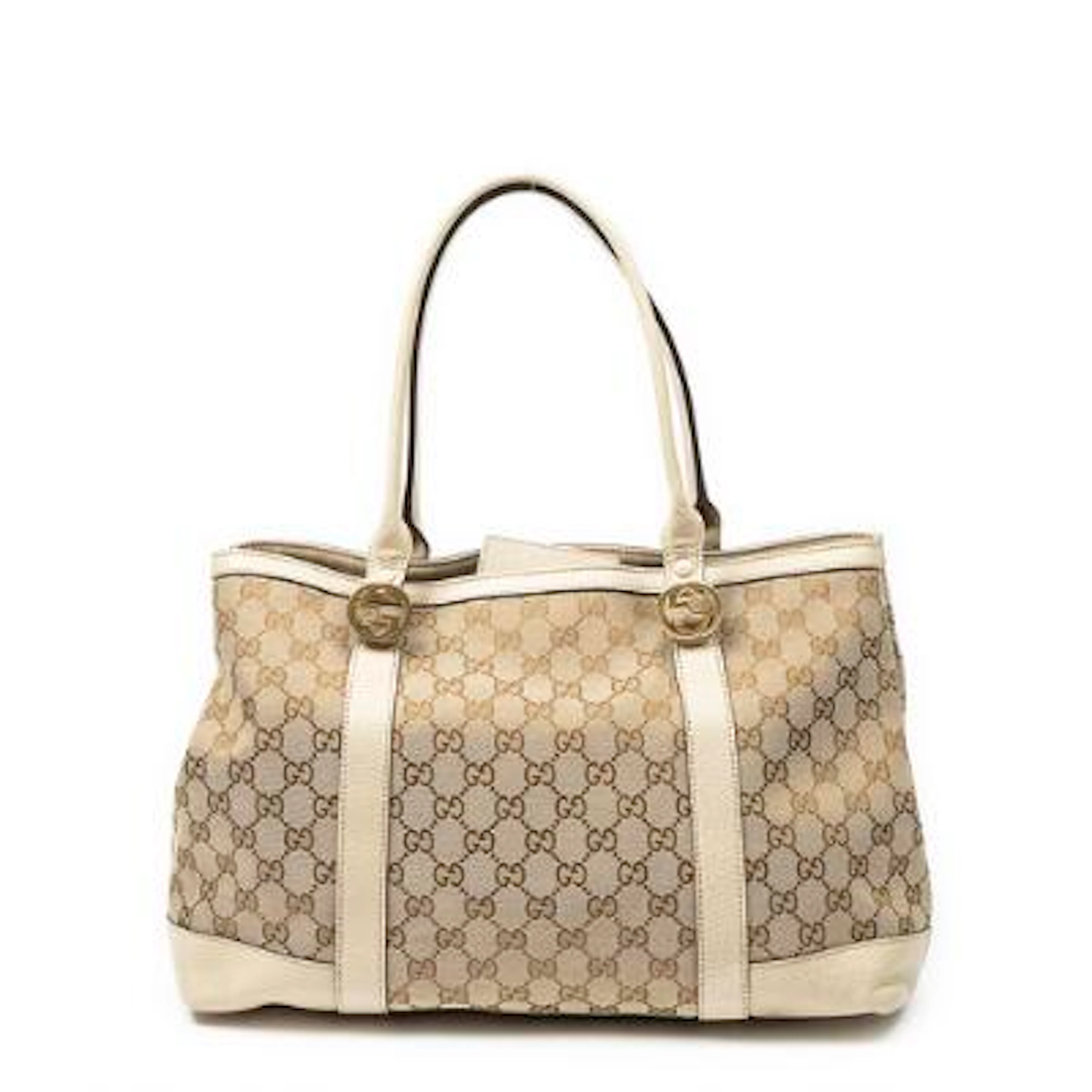 Gucci: A "Miss GG Tote" of beige/brown monogram canvas with beige