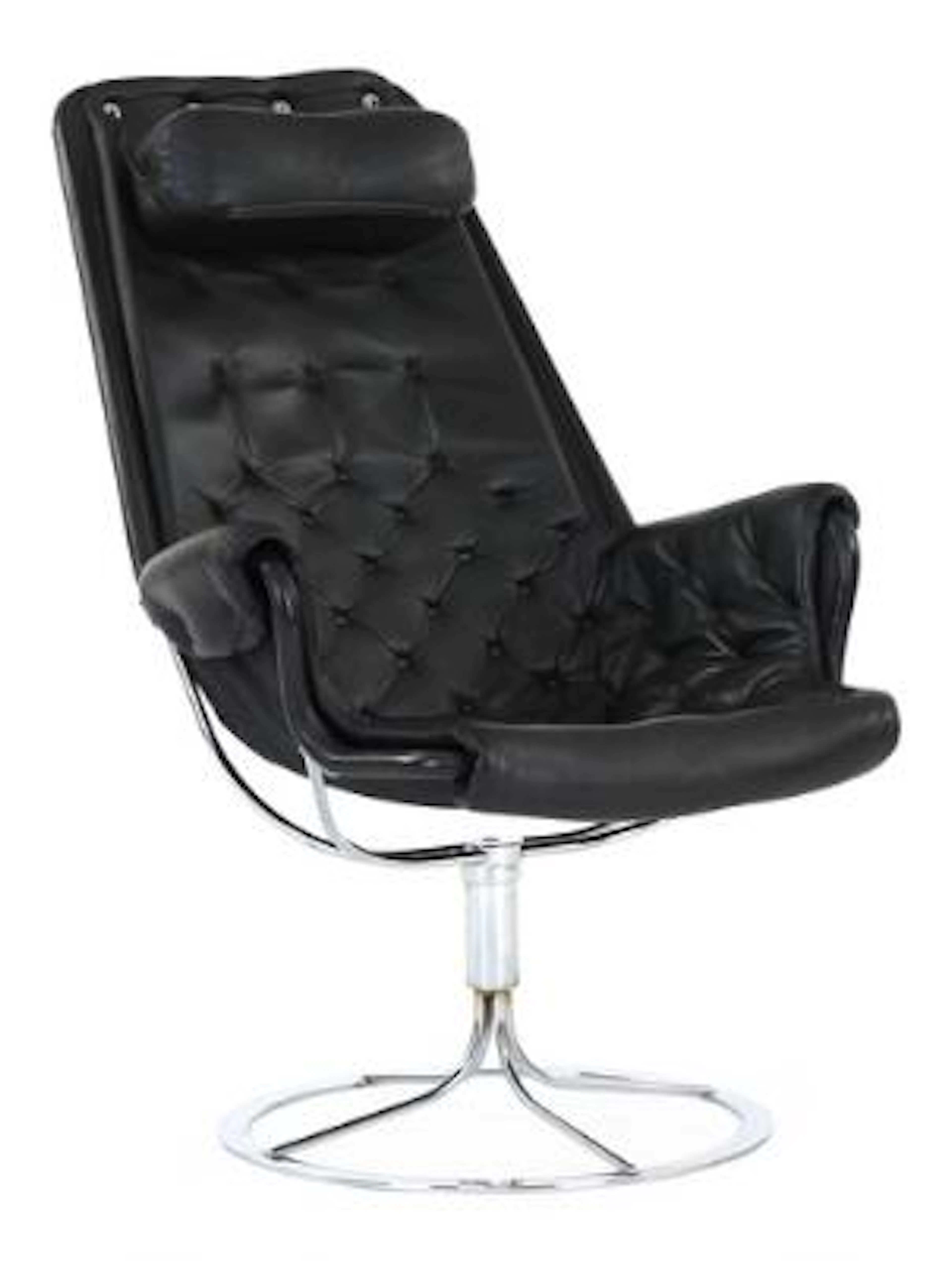 Bruno Mathsson: “Jetson”. Easy chair with chromed, swivel, steel frame.