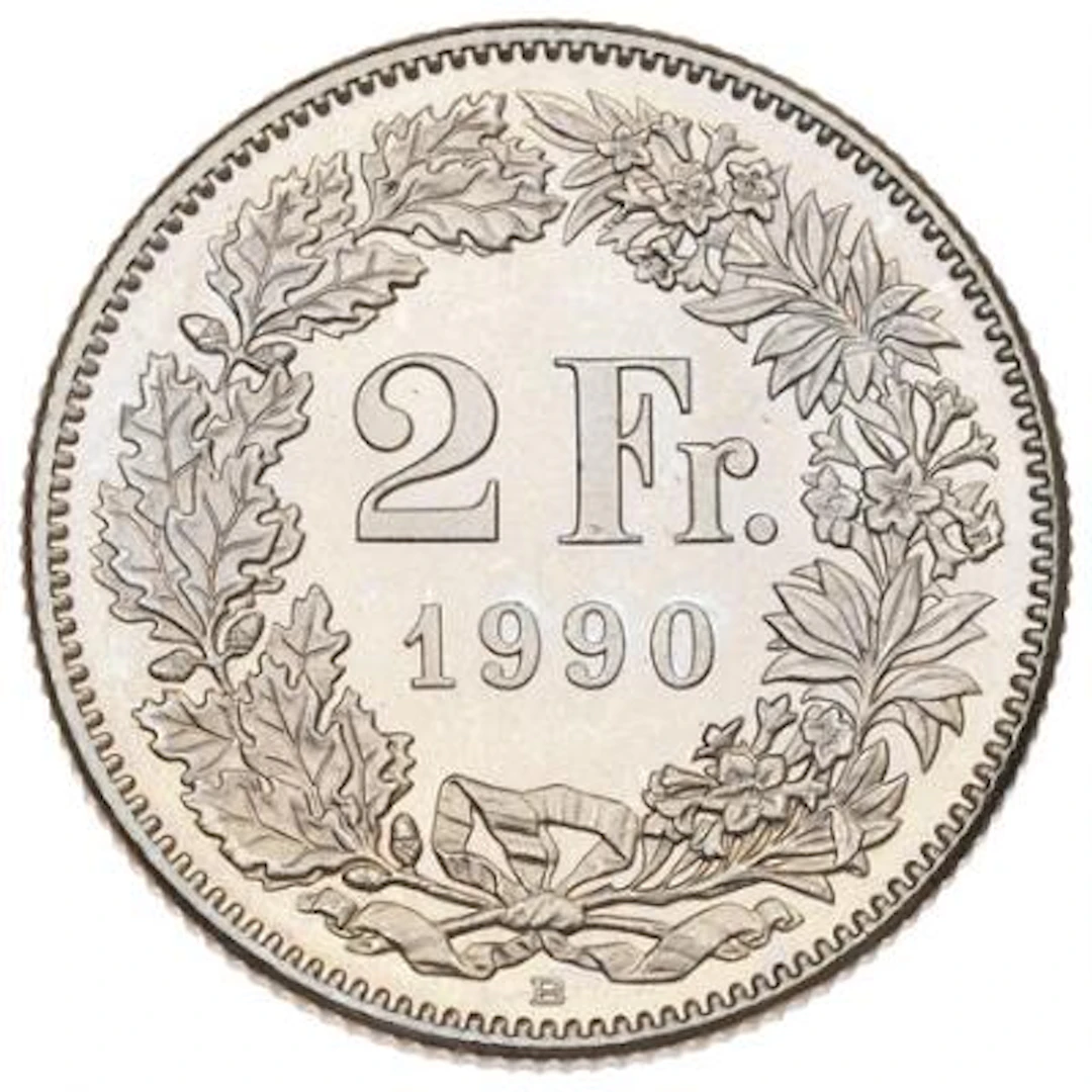 Switzerland, 2 Francs 1990 B, KM 21a, choice – Bruun Rasmussen Auctioneers