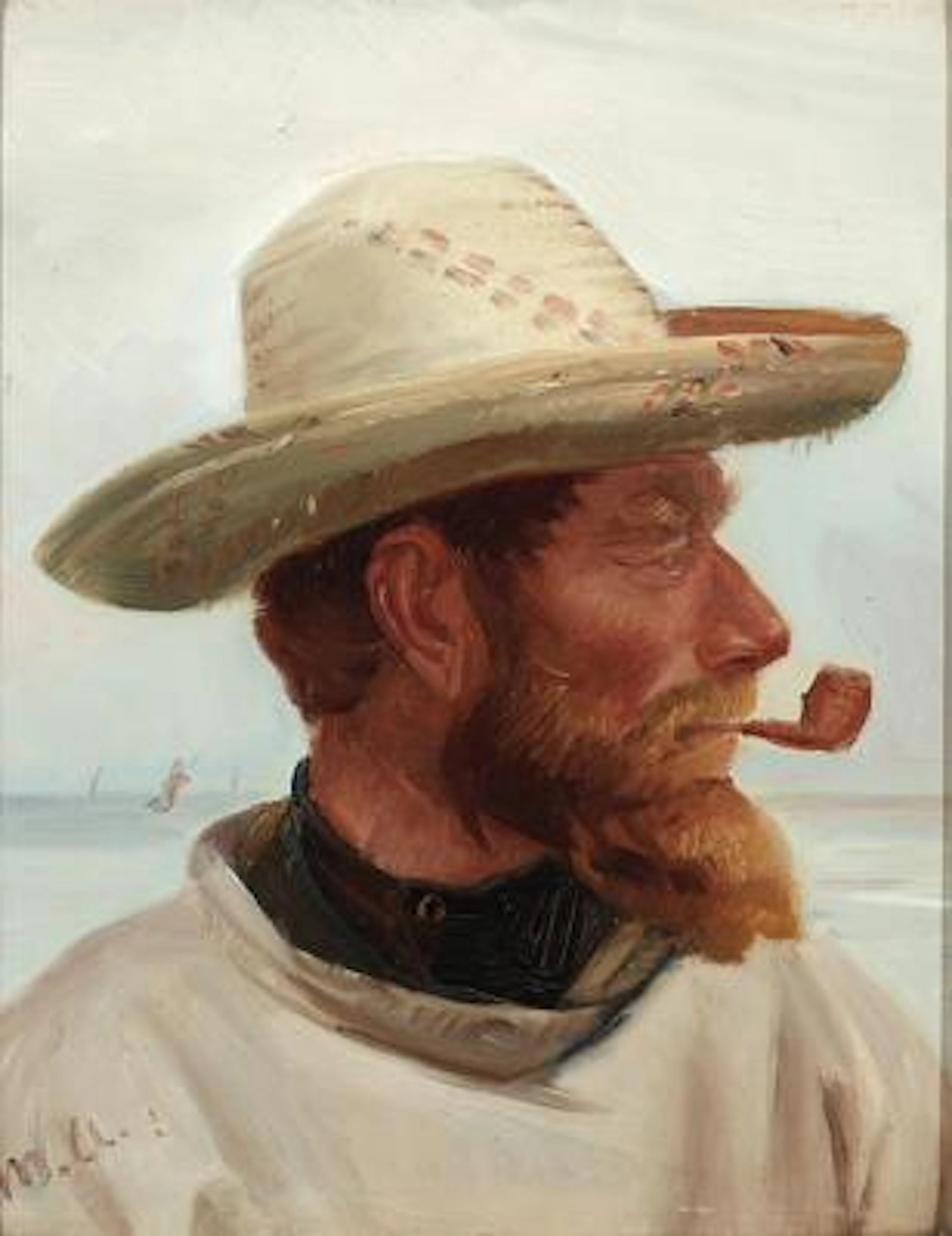Michael Ancher: A fisherman from Skagen smoking his pipe. Signed M.